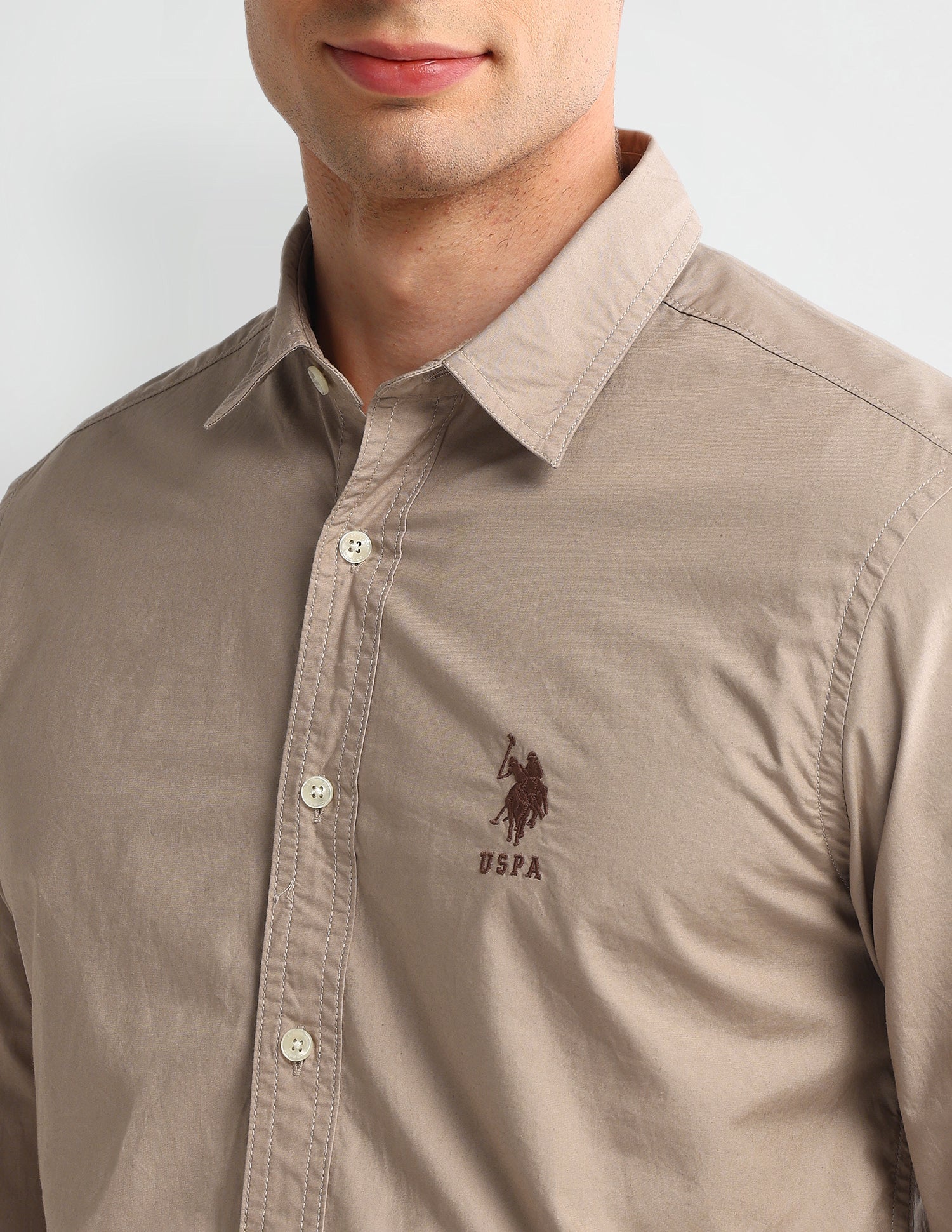 Solid Slim Fit Shirt Beige - U.S. Polo Assn. India | Large