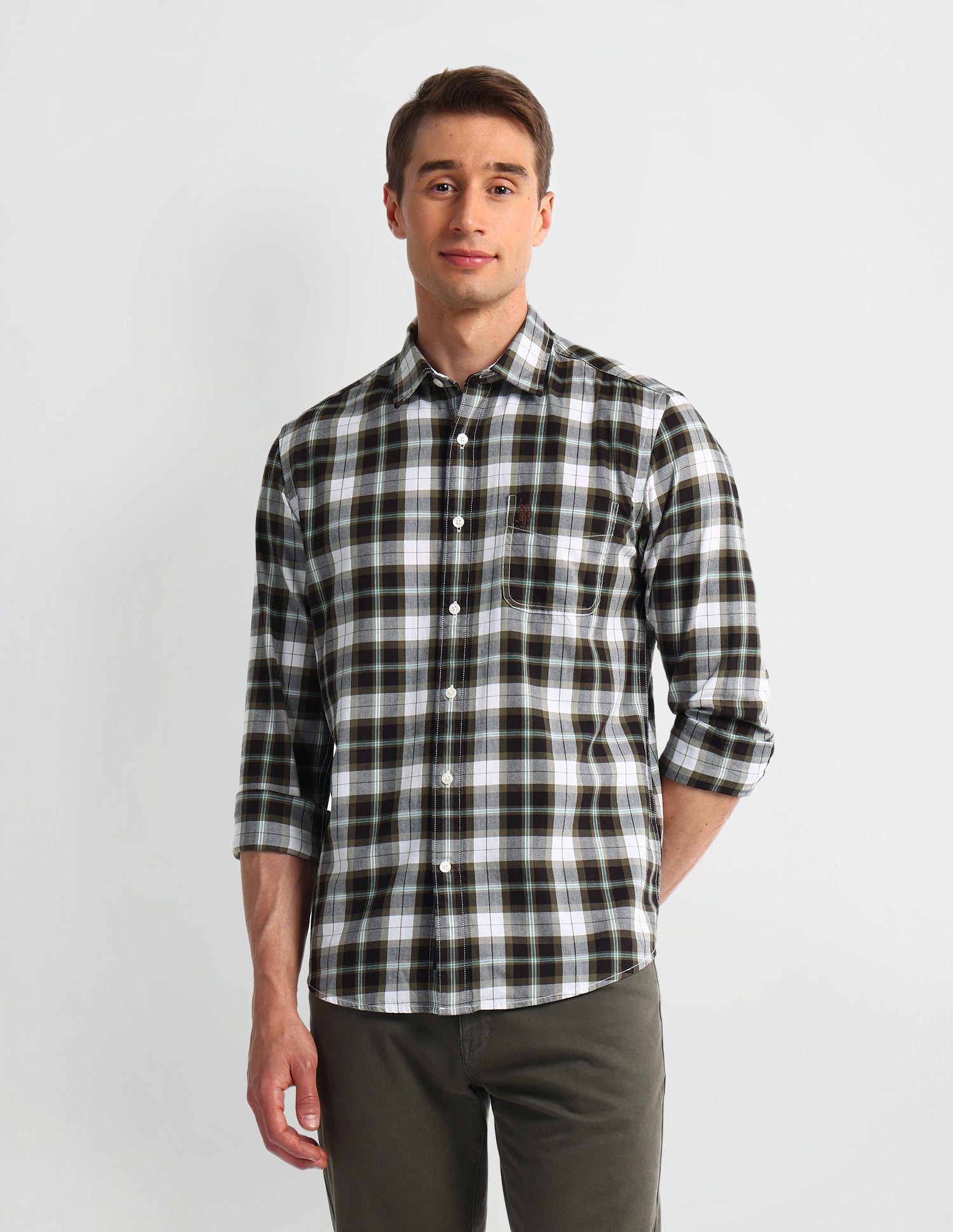 Plaid Checked Slim Fit Shirt Dark-Brown - U.S. Polo Assn. India | Large