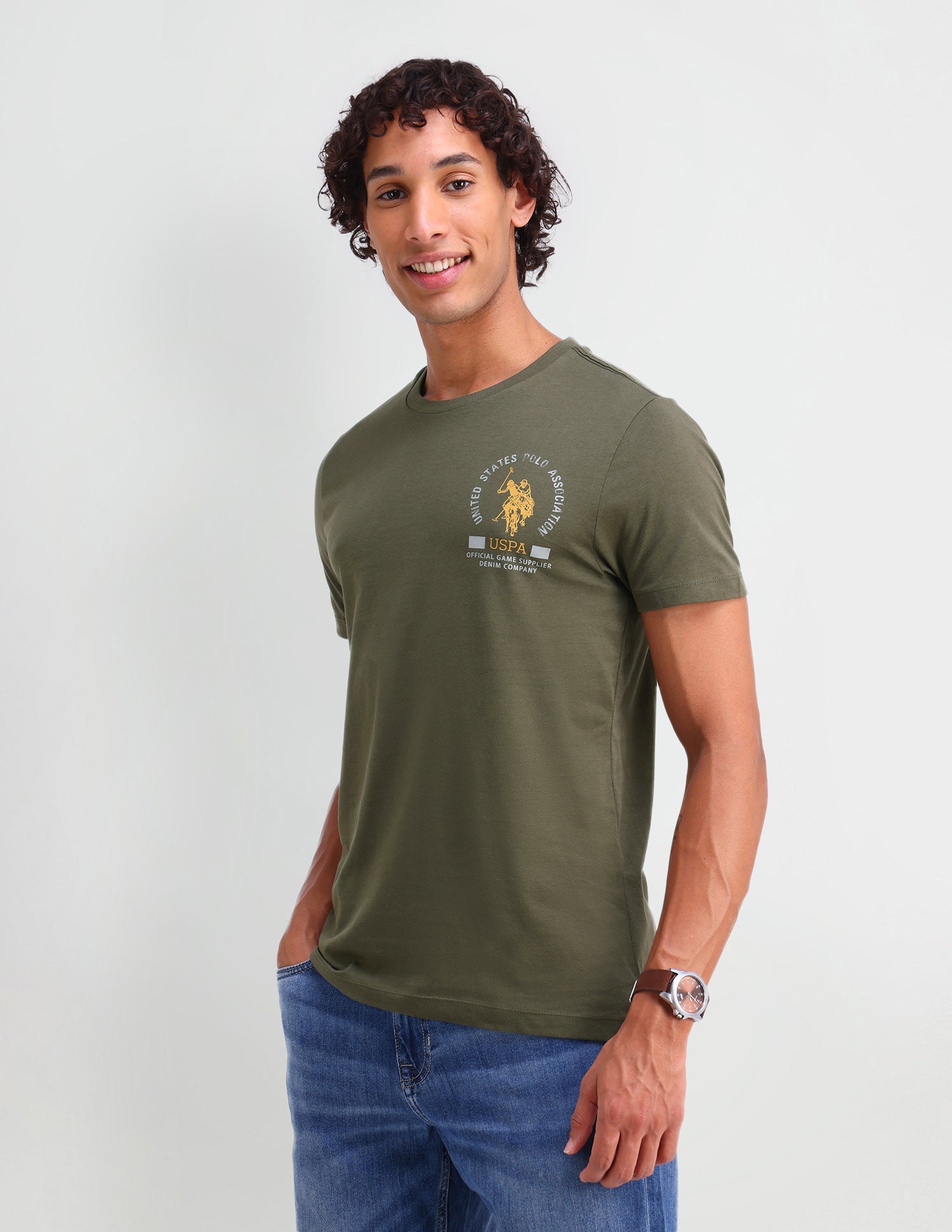 Graphic Printed Muscle Fit T-Shirt Olive Drab - U.S. Polo Assn. India | Large