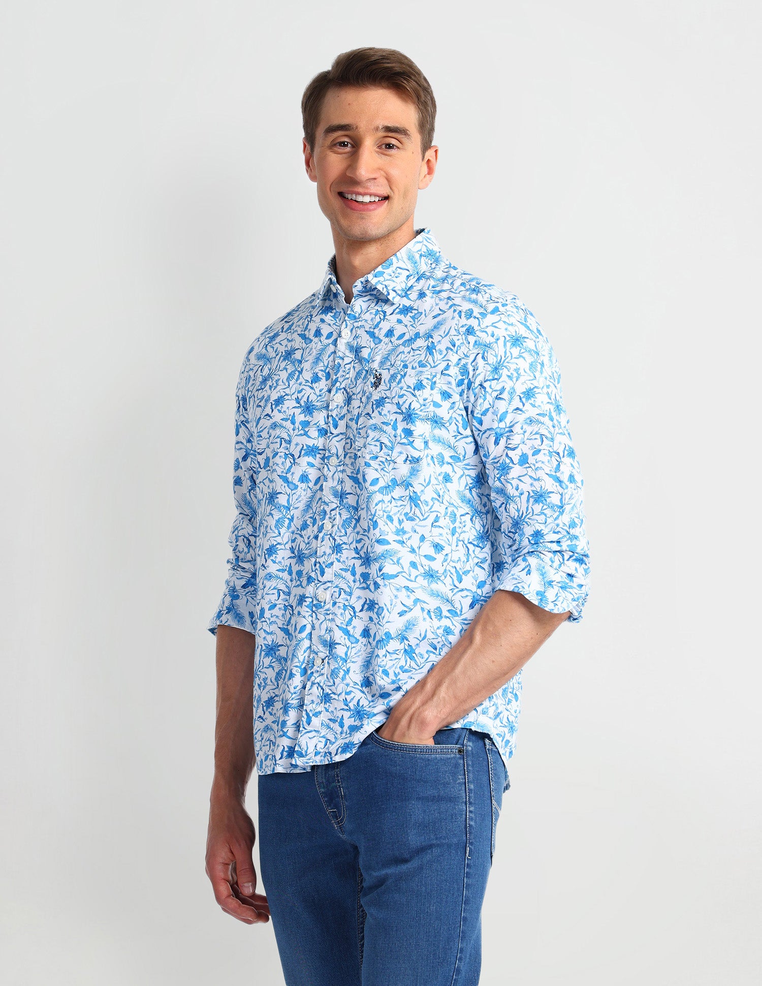 Floral Slim Fit Shirt Blue - U.S. Polo Assn. India | Large