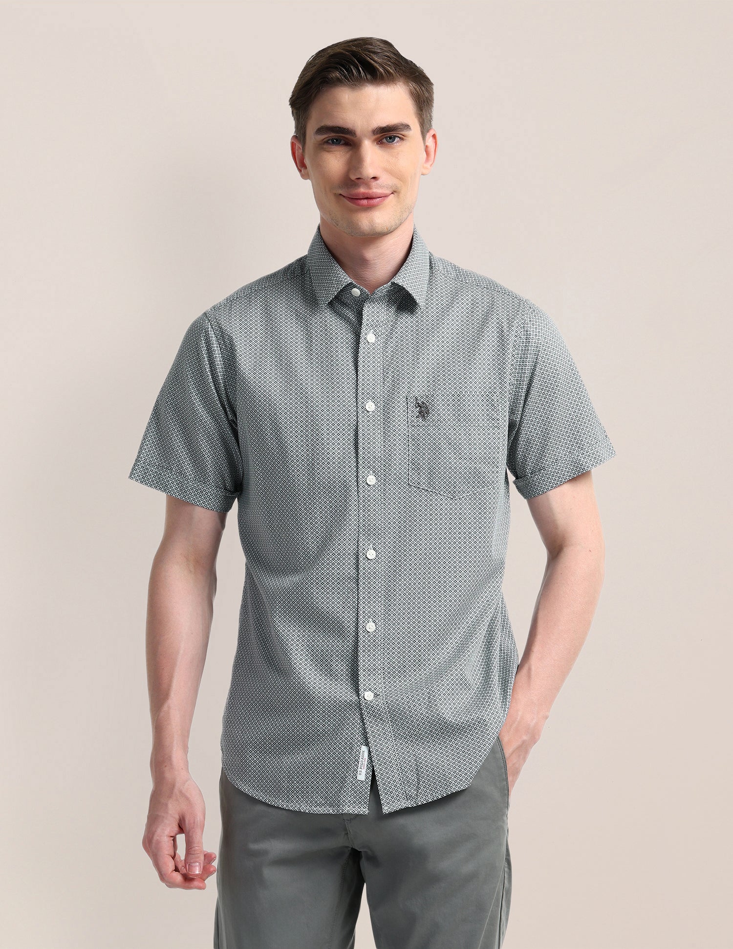 Geometric Regular Fit Shirt Grey - U.S. Polo Assn. India | Large
