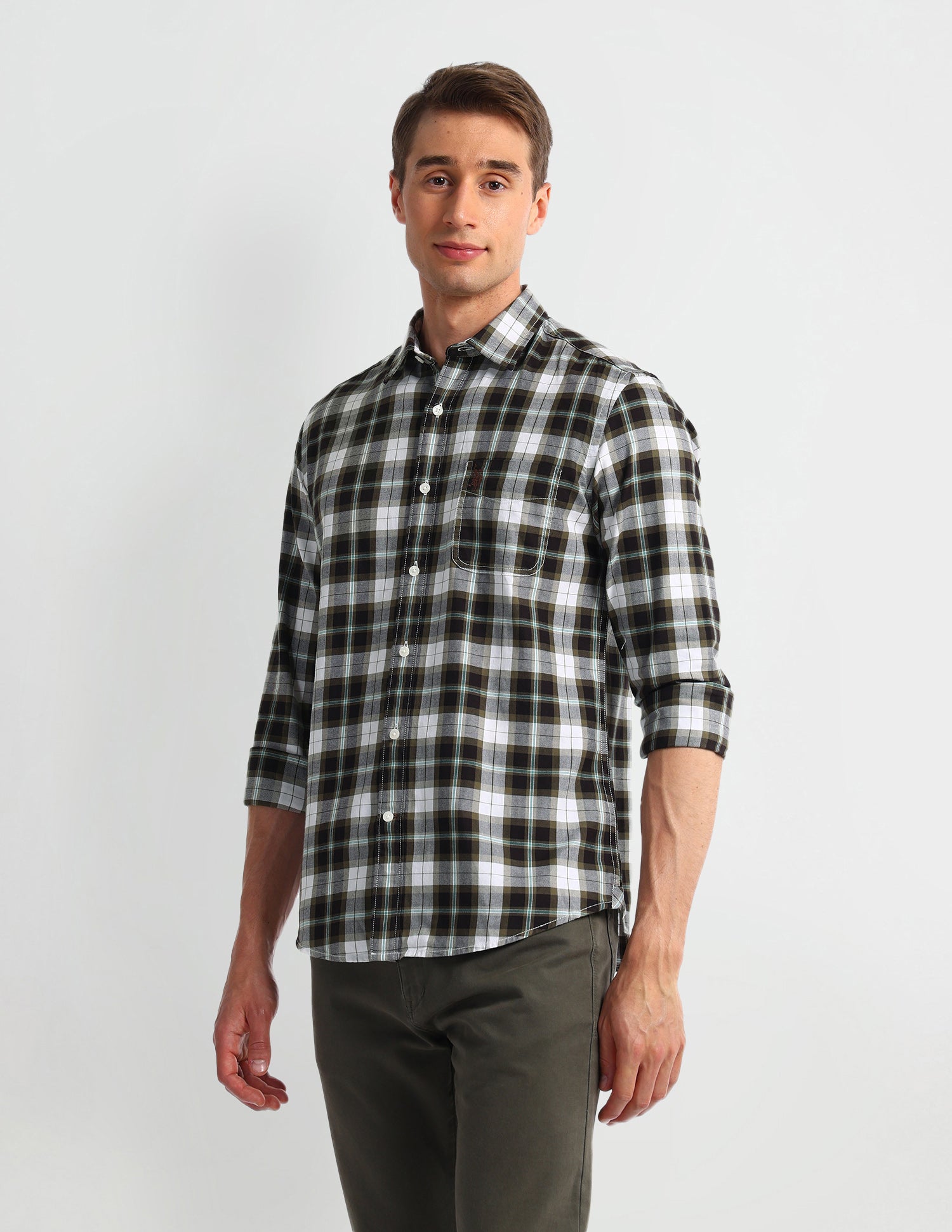Plaid Checked Slim Fit Shirt Dark-Brown - U.S. Polo Assn. India | Large