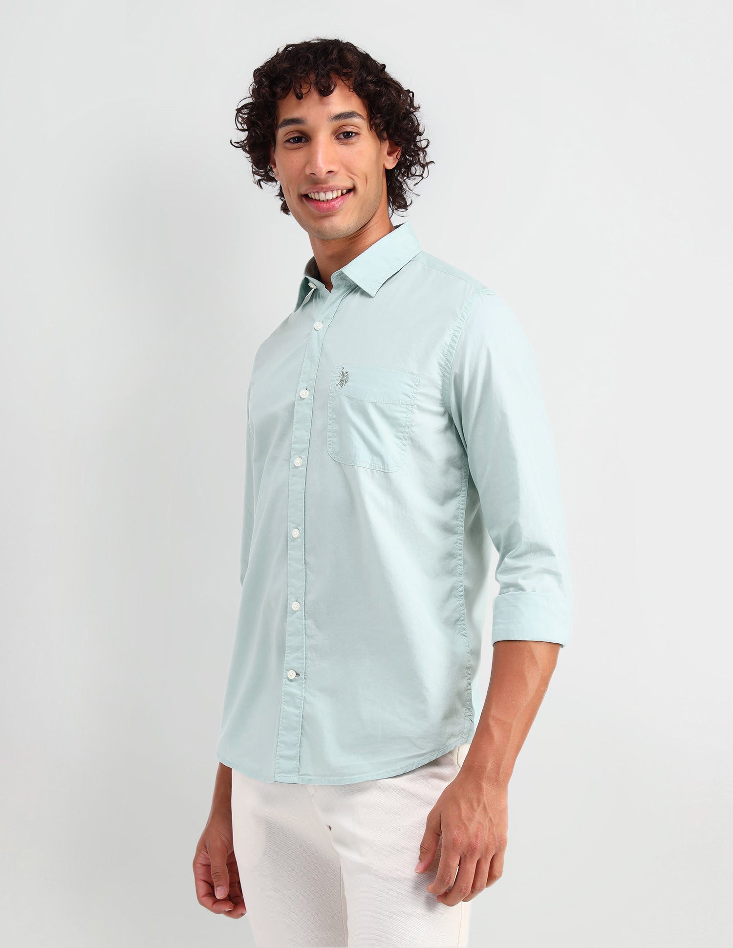 Solid Slim Fit Shirt Light Green - U.S. Polo Assn. India | Large