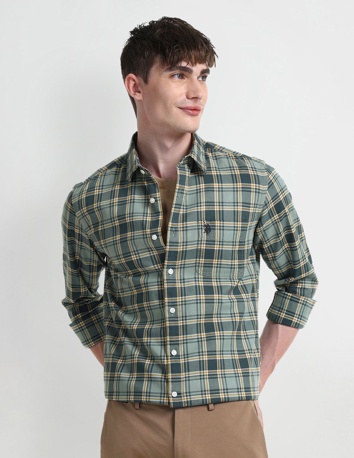 Midscale Checked Slim Fit Shirt Dark-Green - U.S. Polo Assn. India | Large