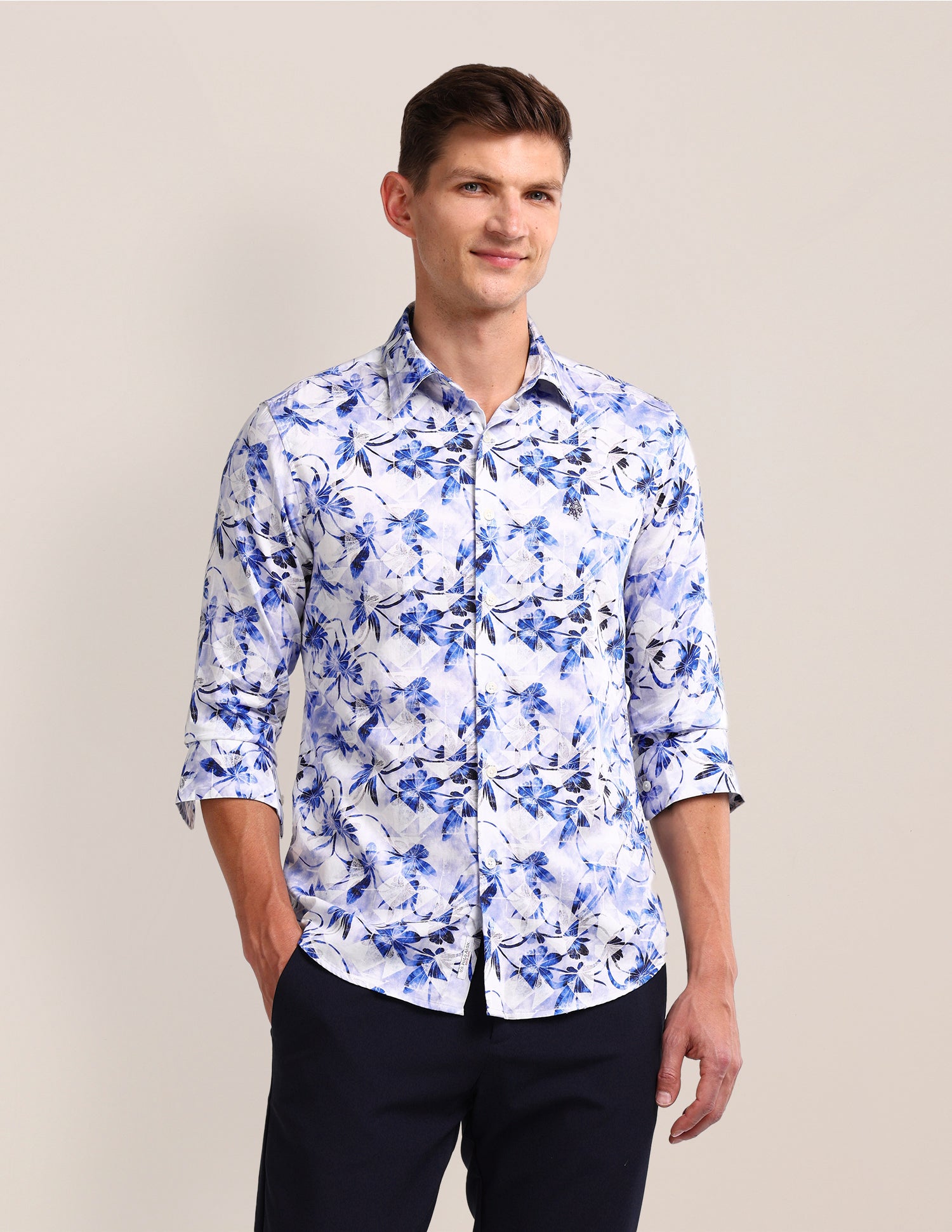 Floral Regular Fit Shirt Blue - U.S. POLO ASSN. | Large
