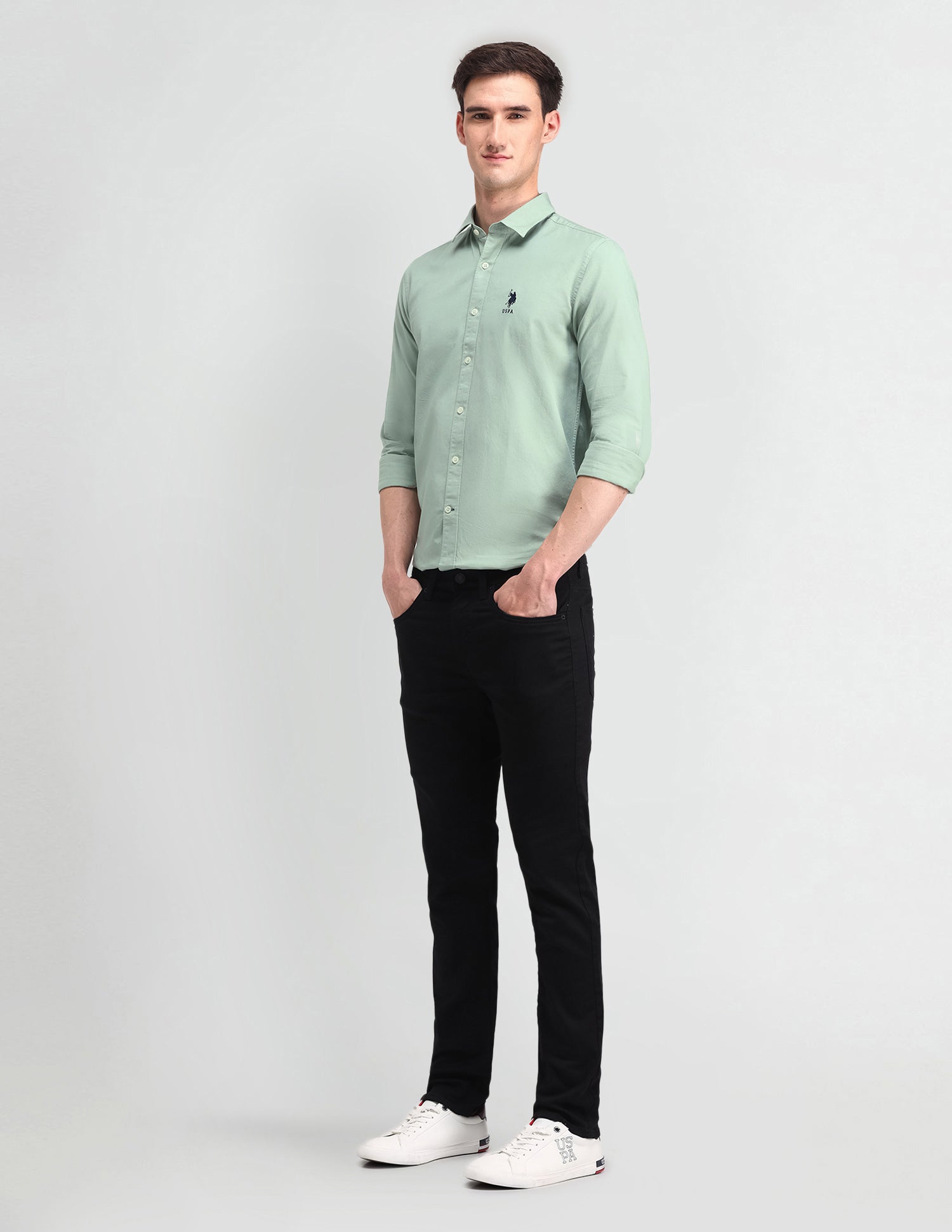 Slim Fit Cotton Shirt Light Green - U.S. POLO ASSN. | Large