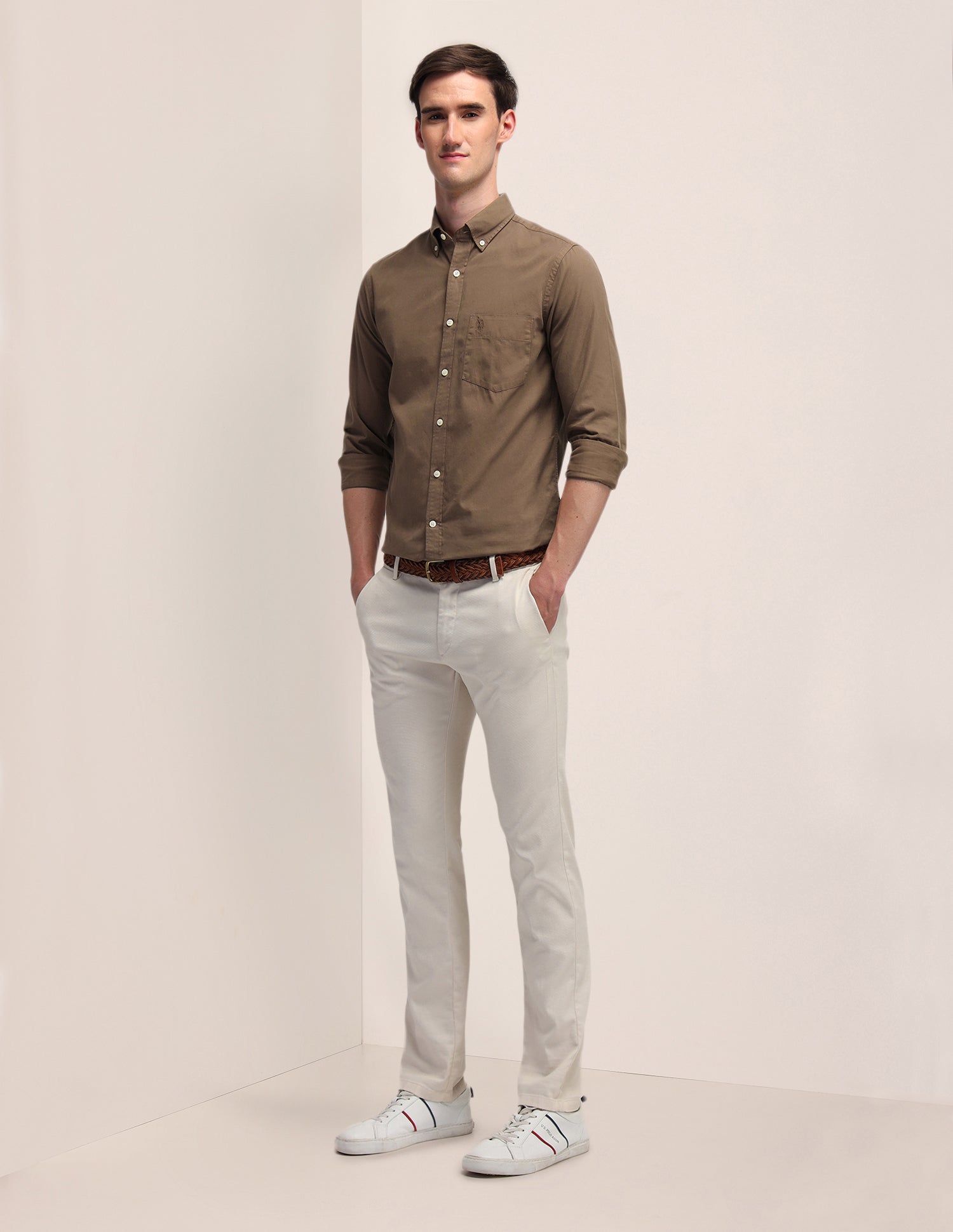 Solid Tailored Fit Shirt Brown - U.S. POLO ASSN. | Large