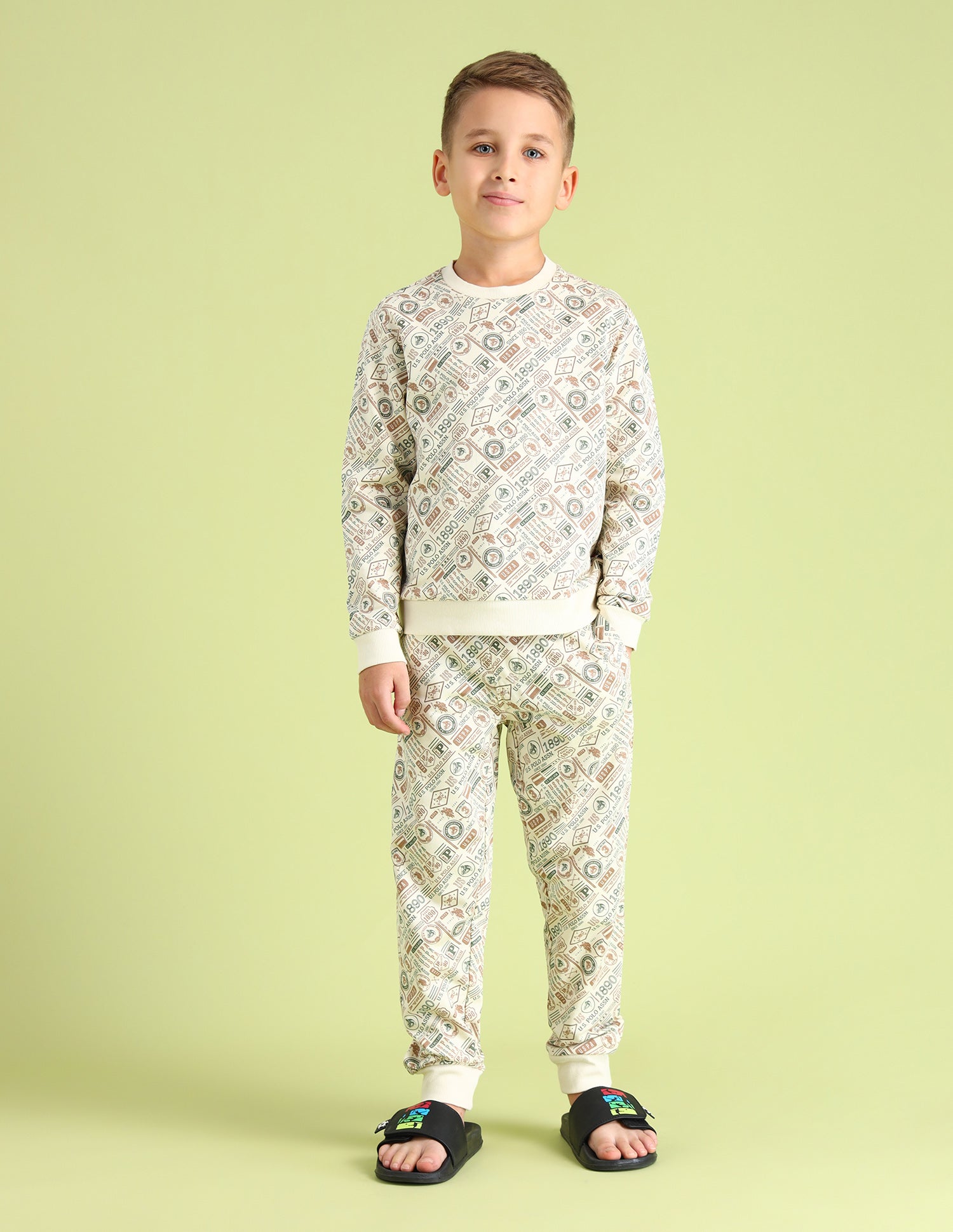 Boys Graphic Printed Cotton Sweatshirt Ecru - U.S. POLO ASSN. | Large