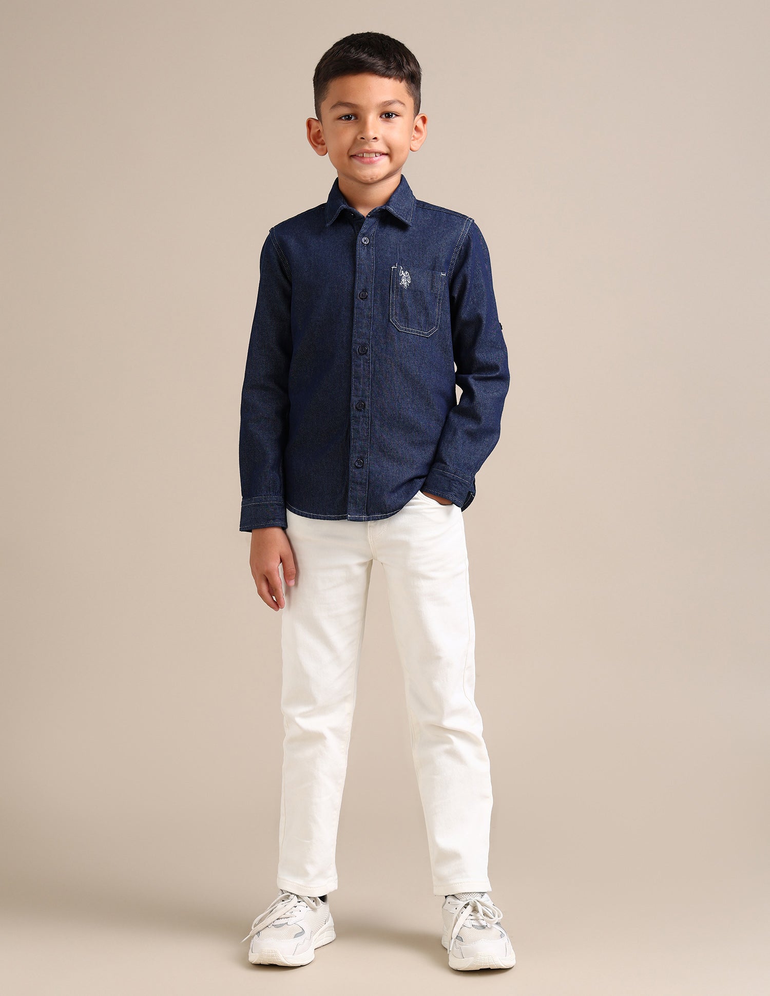 Boys Regular Fit Regular Weave Solid Shirt Dark Indigo - U.S. Polo Assn. India | Large