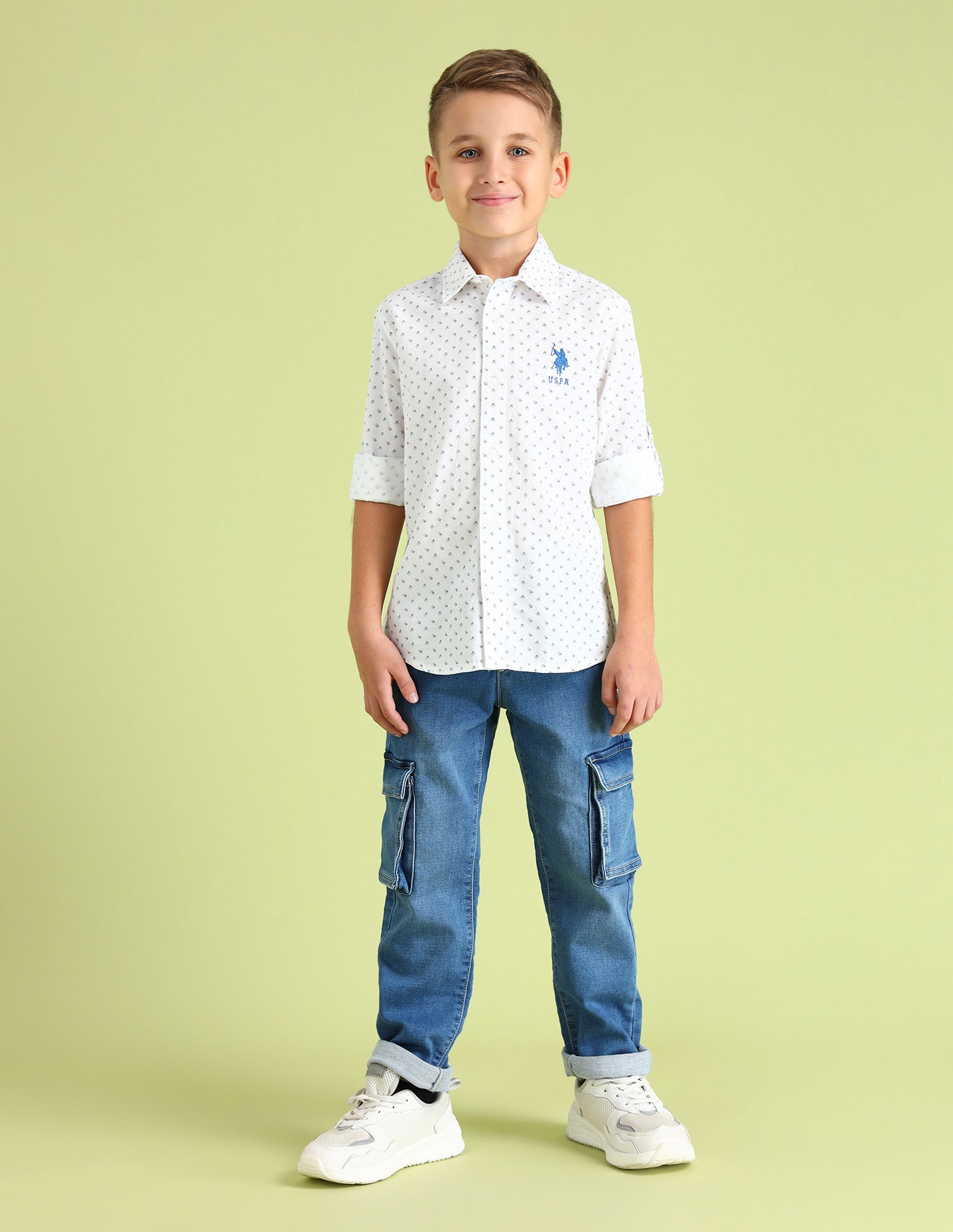 Boys Regular Fit All-Over Printed Shirt White - U.S. POLO ASSN. | Large
