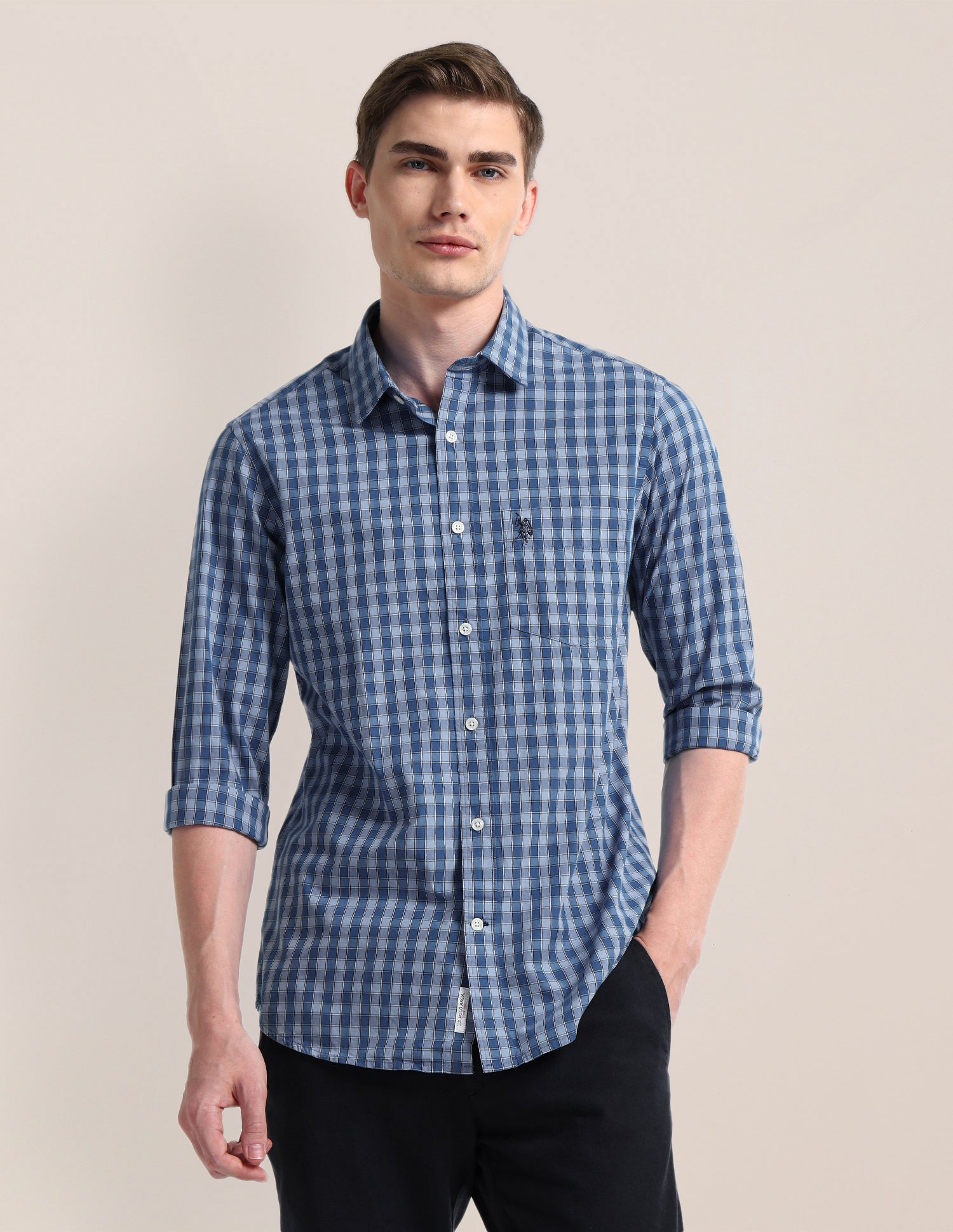 Buffalo Checked Regular Fit Shirt Blue - U.S. Polo Assn. India | Large