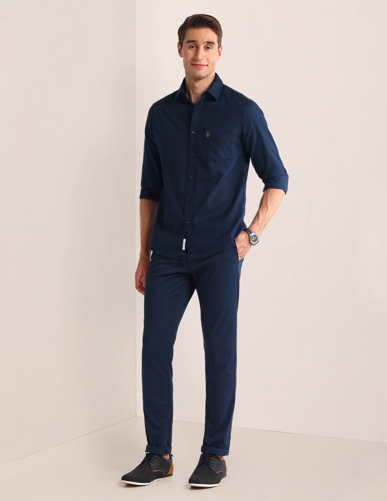 Solid Regular Fit Shirt Navy - U.S. POLO ASSN. | Large