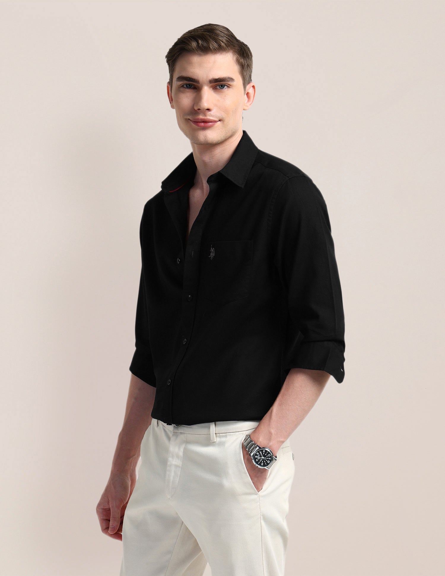 Solid Regular Fit Formal Shirt Black - U.S. Polo Assn. India | Large