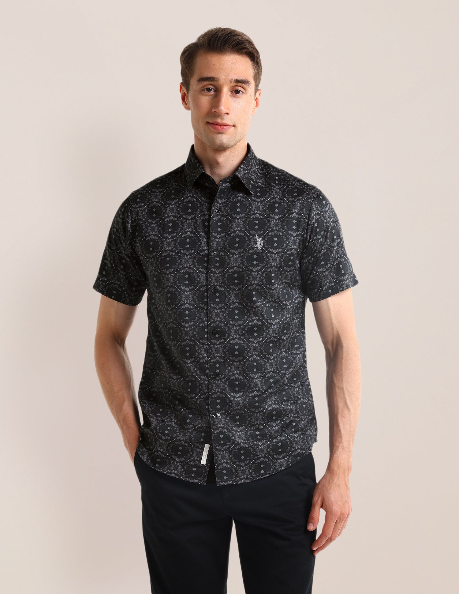 Floral Regular Fit Shirt Black - U.S. POLO ASSN. | Large