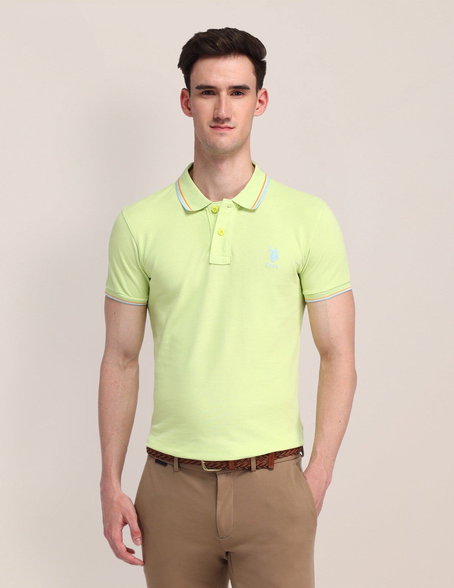 Solid Slim Fit Polo Shirt Light Green - U.S. Polo Assn. India | Large