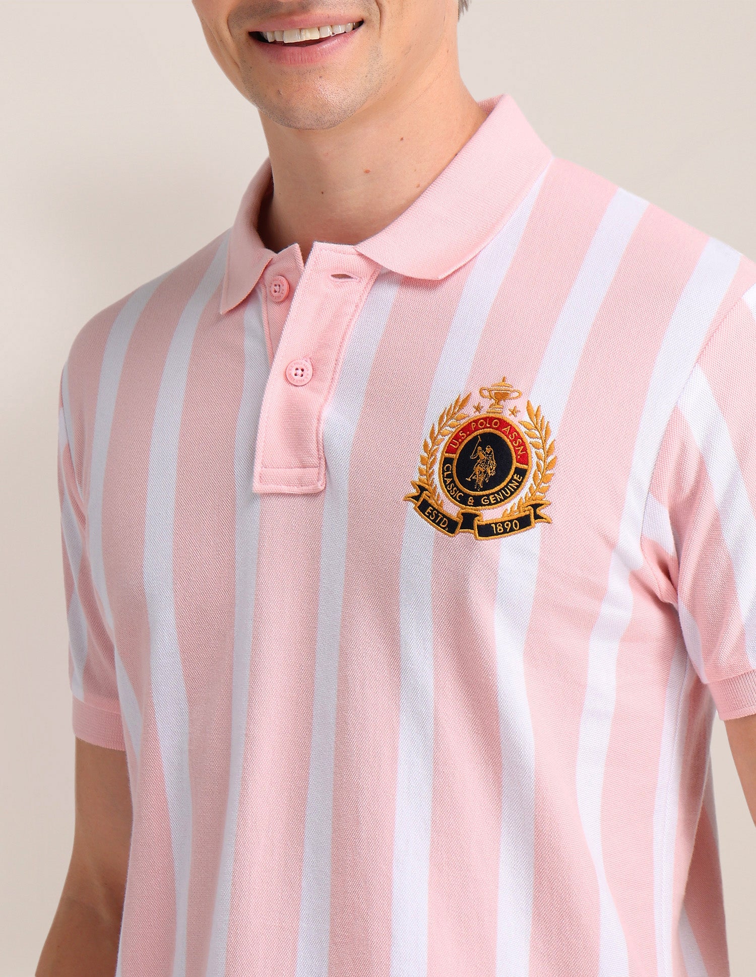 Vertical Striped Slim Fit Polo Shirt Light Pink - U.S. POLO ASSN. | Large