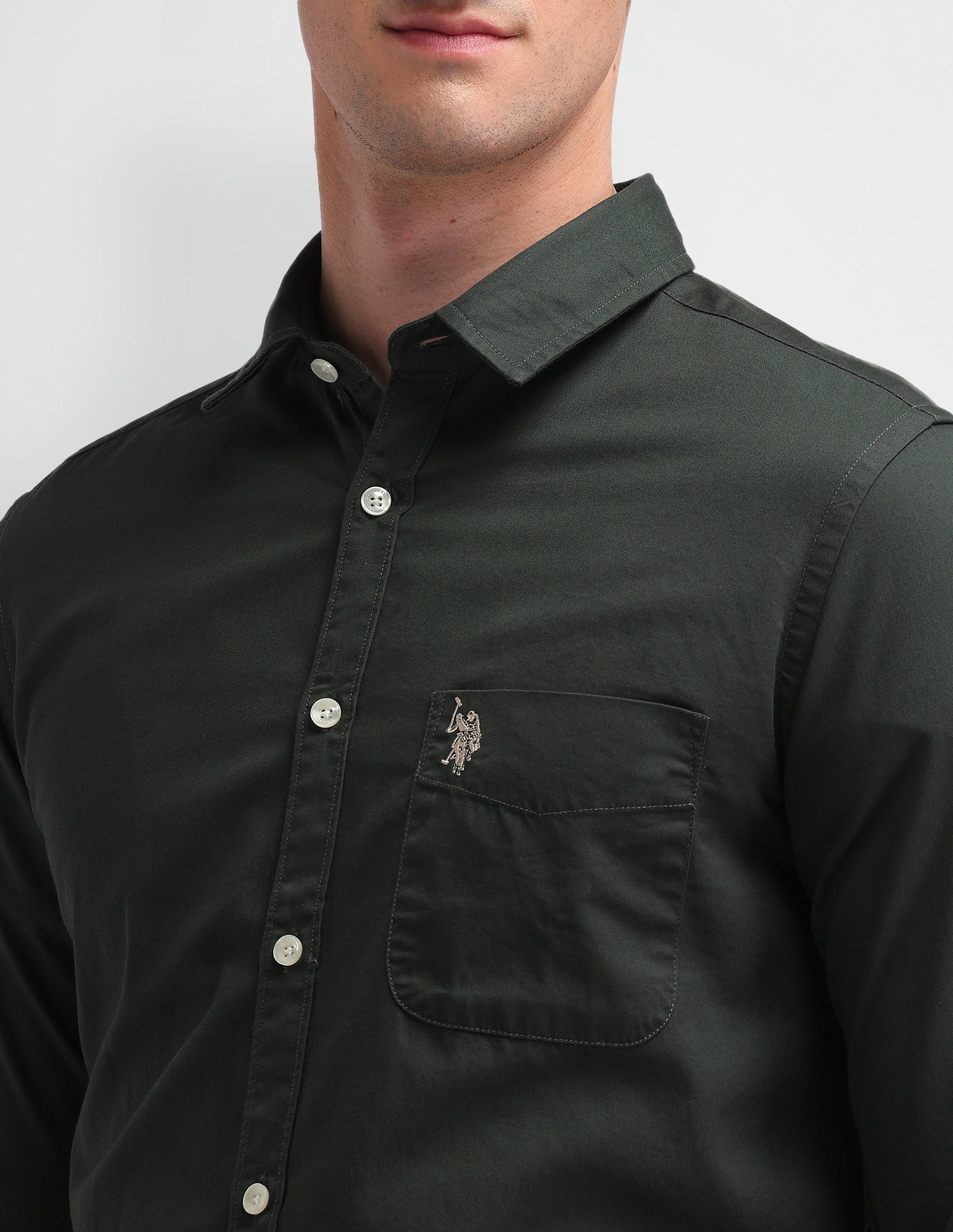 Solid Slim Fit Shirt Green - U.S. Polo Assn. India | Large