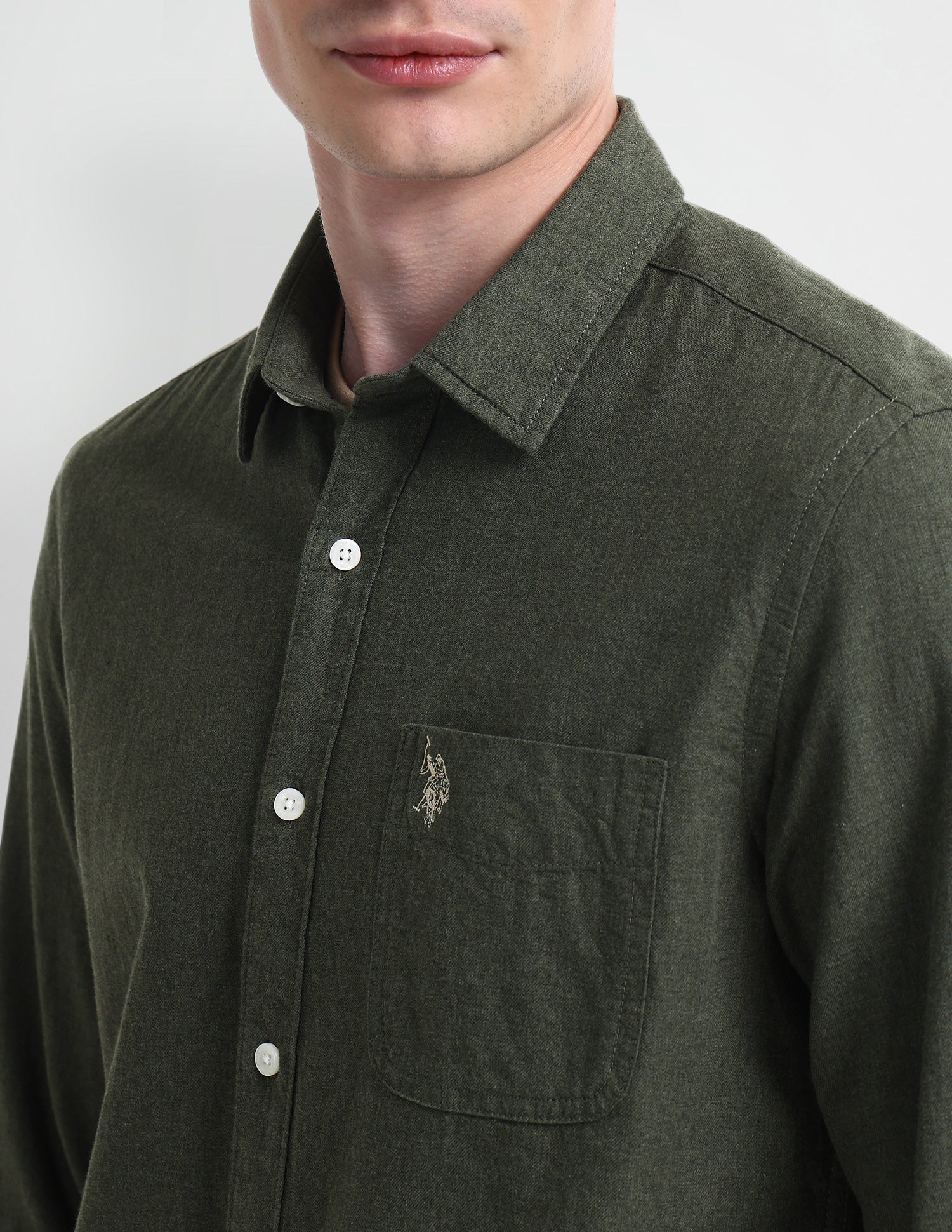Solid Slim Fit Shirt Olive - U.S. Polo Assn. India | Large