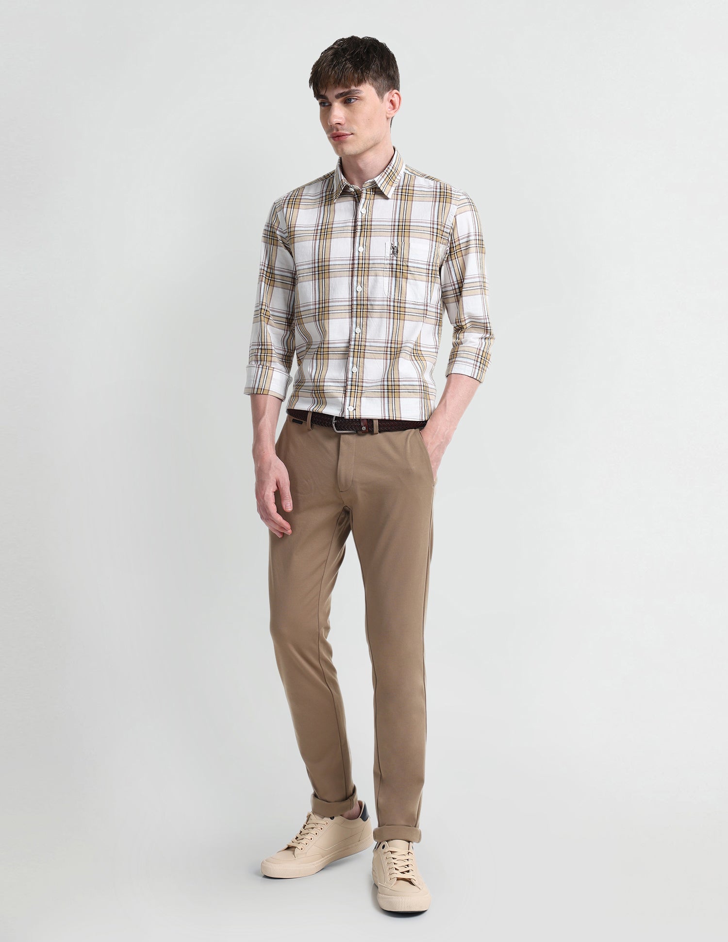 Dupplin Checked Slim Fit Shirt Beige - U.S. Polo Assn. India | Large