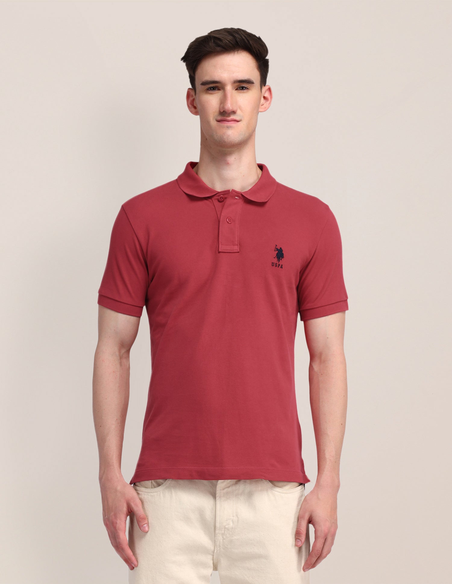 Solid Slim Fit Polo Shirt Red - U.S. Polo Assn. India | Large