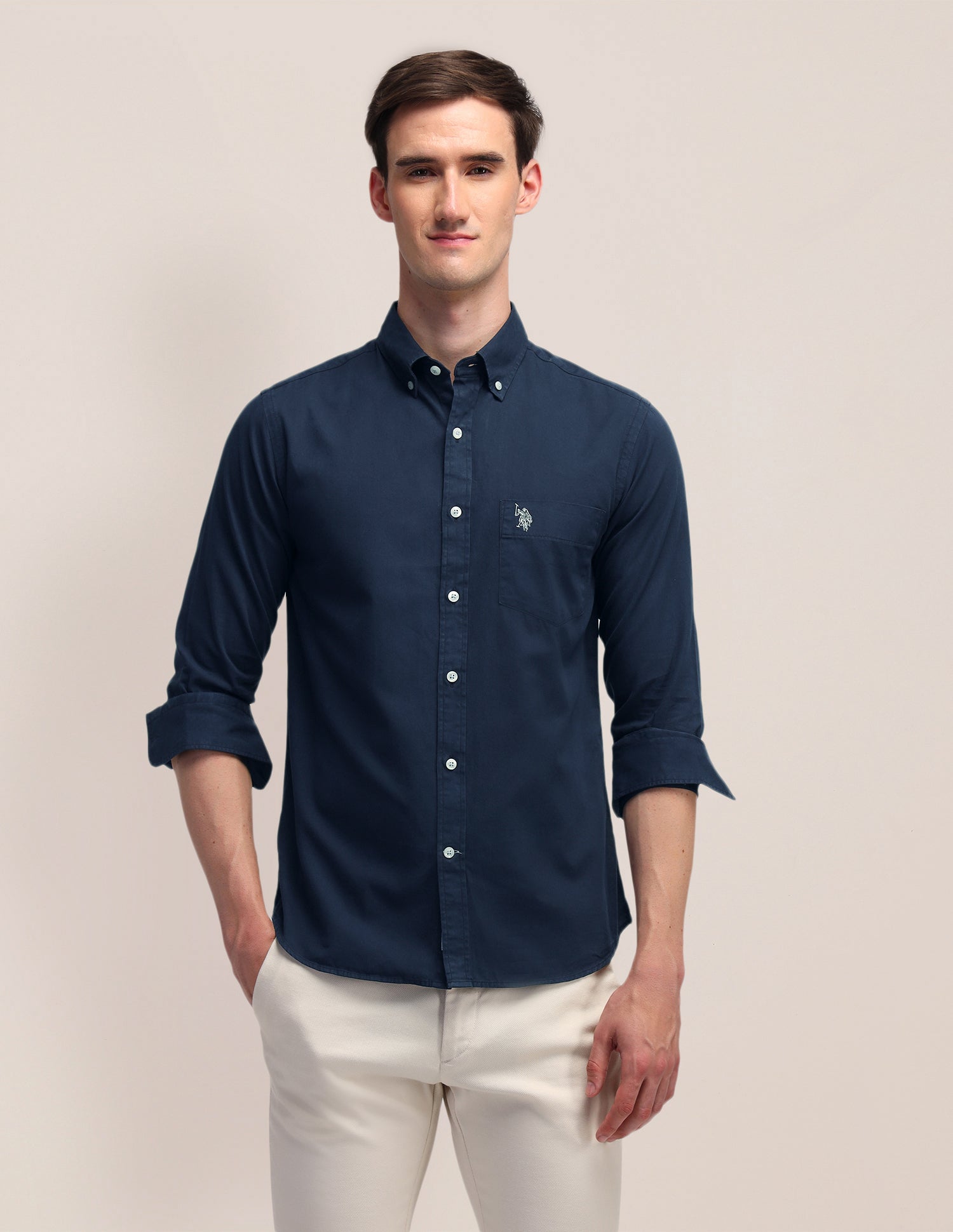 Tailored Fit Cotton Shirt Navy - U.S. POLO ASSN. | Large