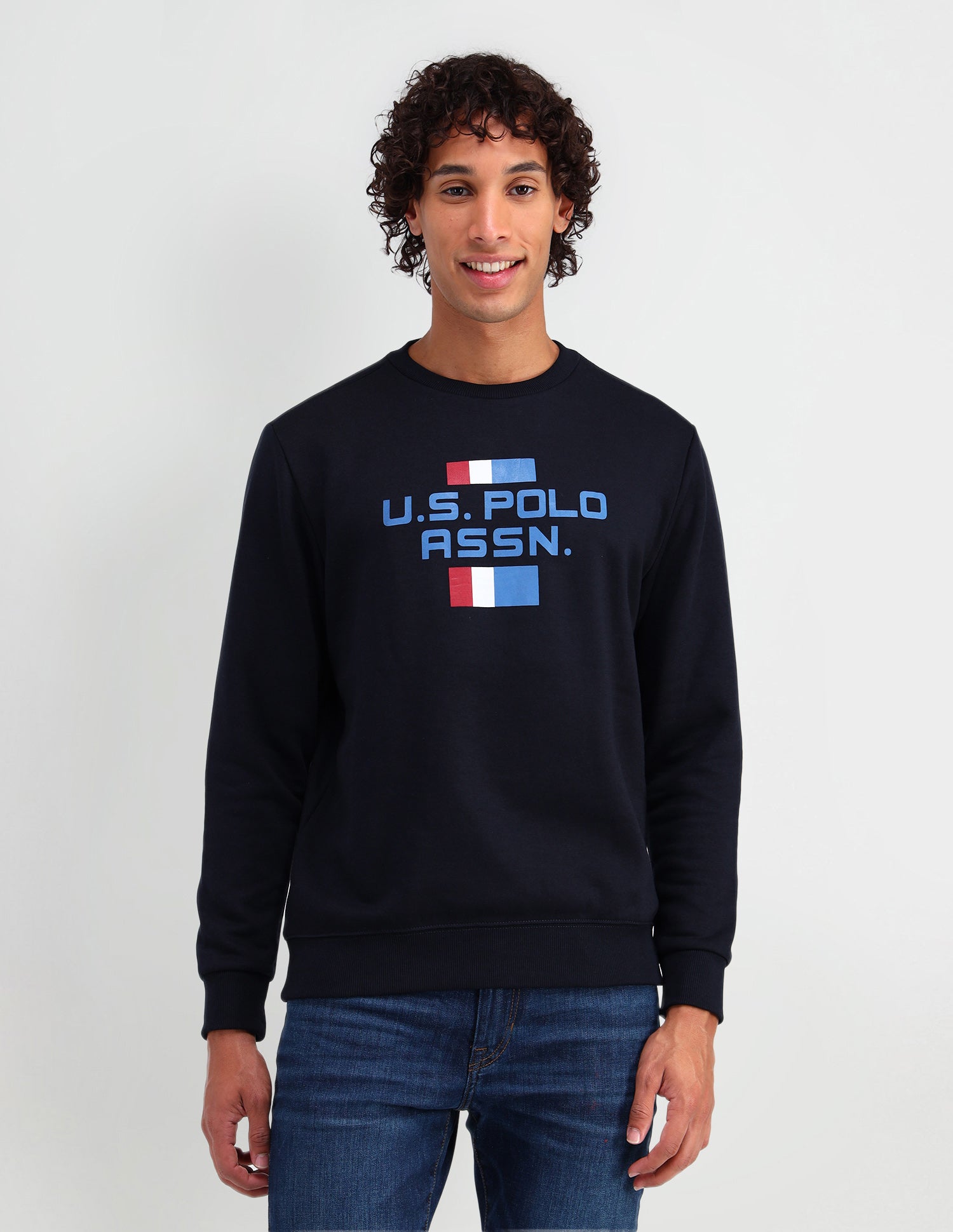 Crew Neck Brand Printed Sweatshirt Navy - U.S. Polo Assn. India | Large