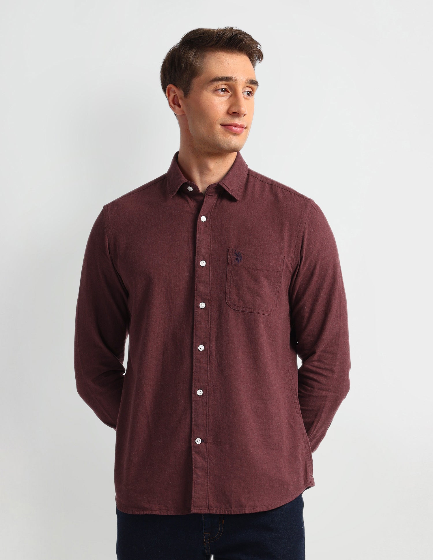 Solid Slim Fit Shirt Maroon - U.S. Polo Assn. India | Large