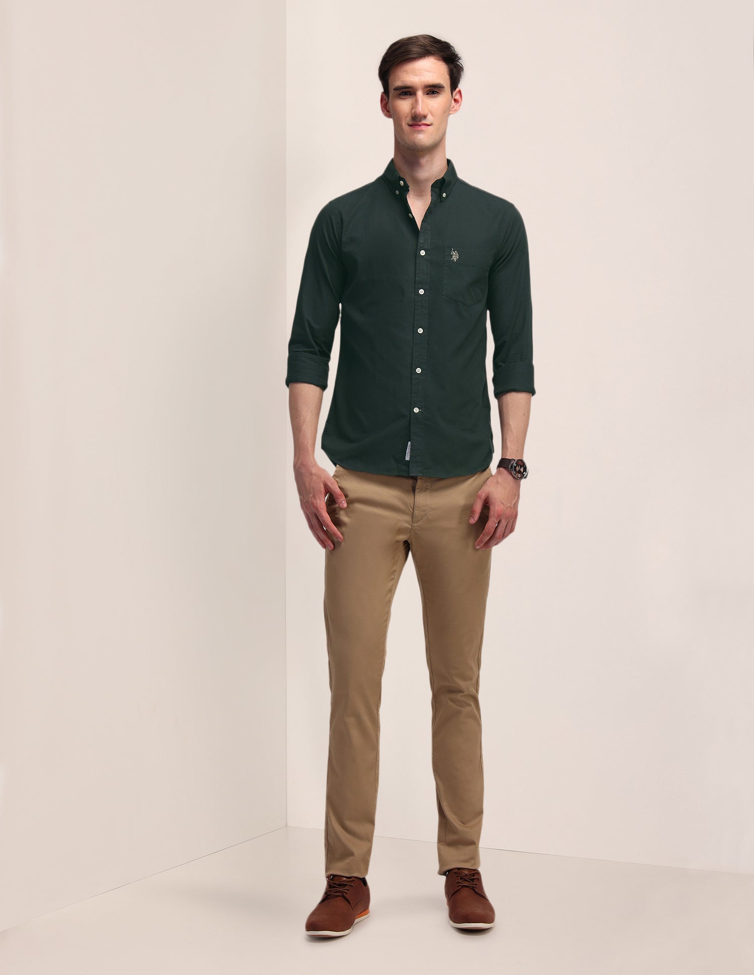 Solid Tailored Fit Shirt Olive - U.S. POLO ASSN. | Large