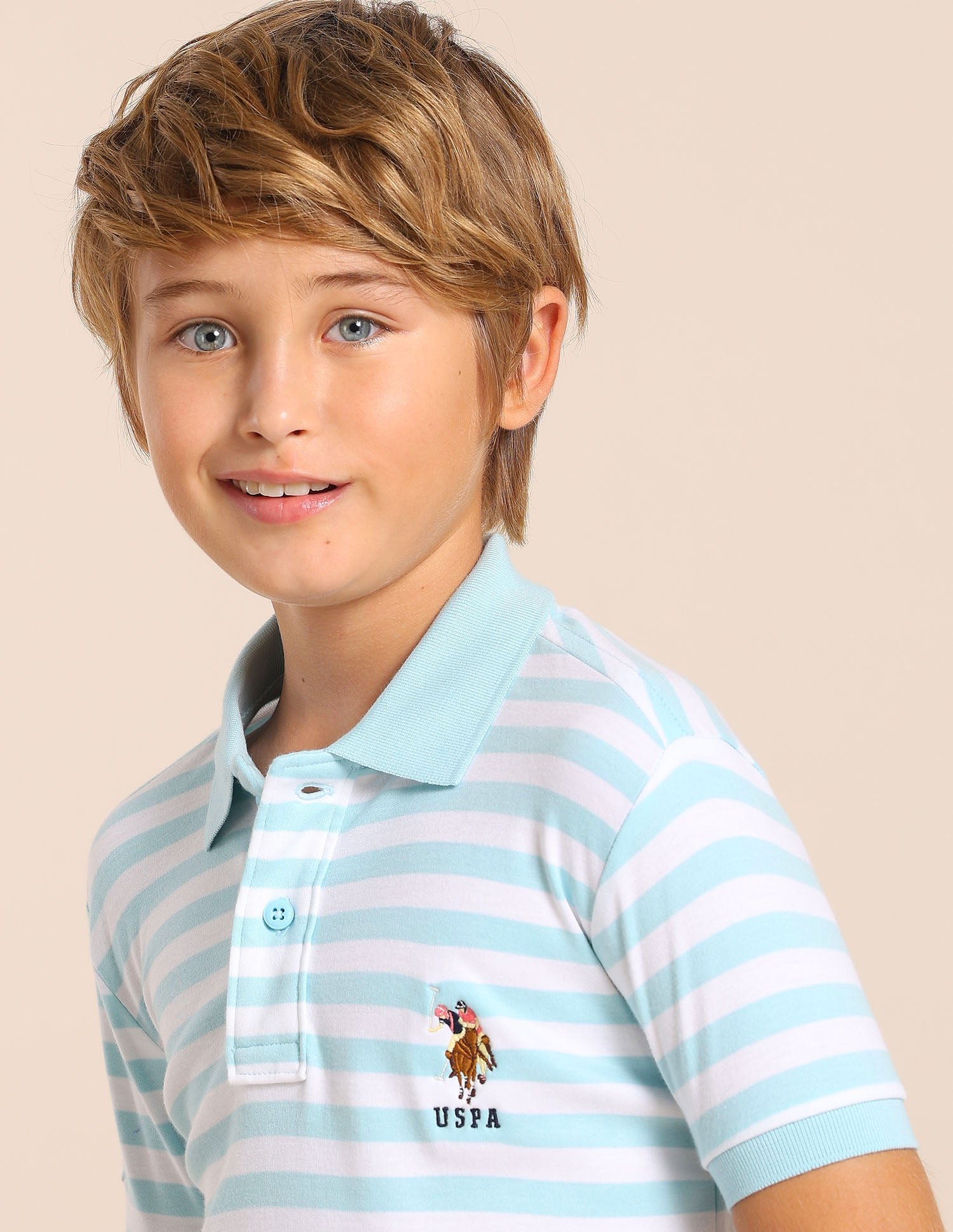 Boys Horizontal Striped Regular Fit Polo T shirt Light Blue - U.S. POLO ASSN. | Large