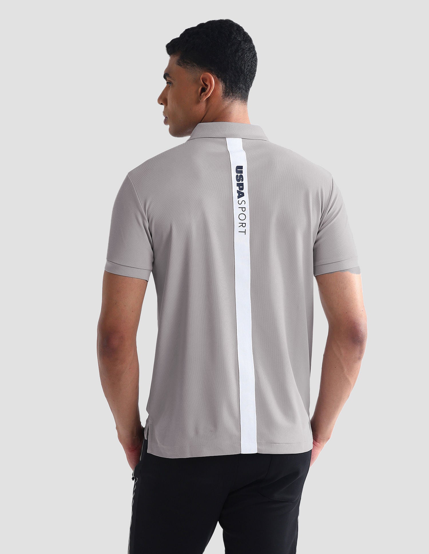 Rear Brand Stripe Slim Polo Shirt Grey - U.S. Polo Assn. India | Large