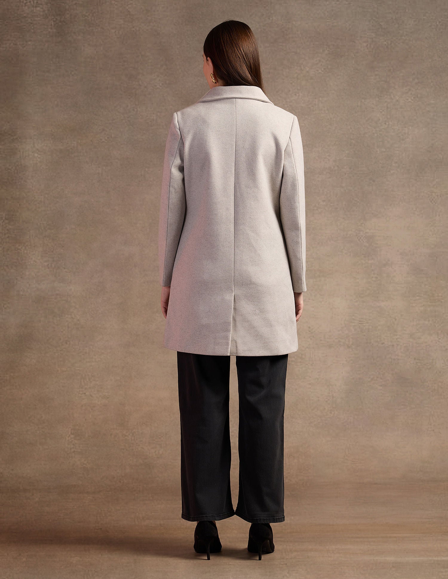 Lapel Collar Longline Felt Jacket Off White - U.S. Polo Assn. India | Large