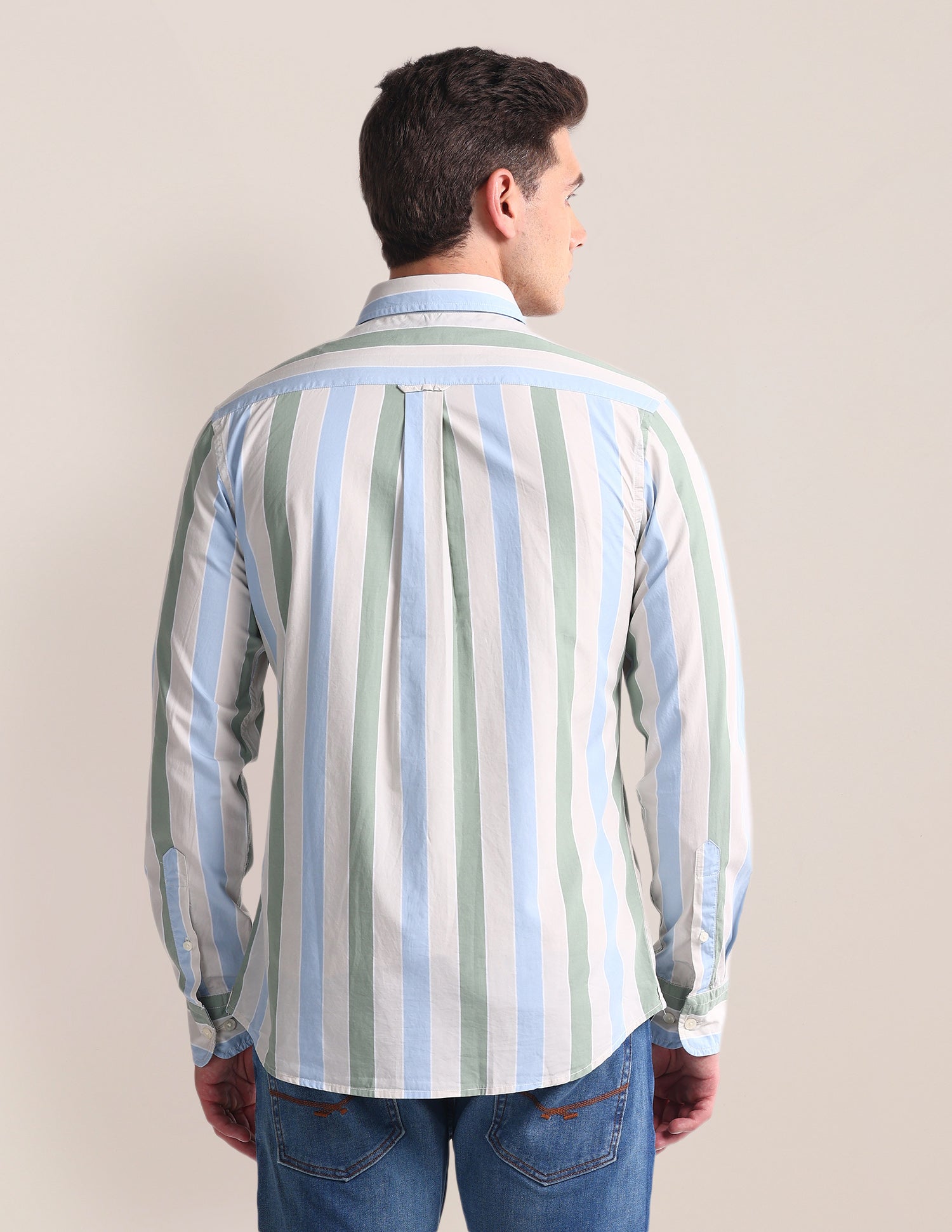 Vertical Stripe Tailored Fit Shirt Beige, Blue and Green - U.S. POLO ASSN. | Large