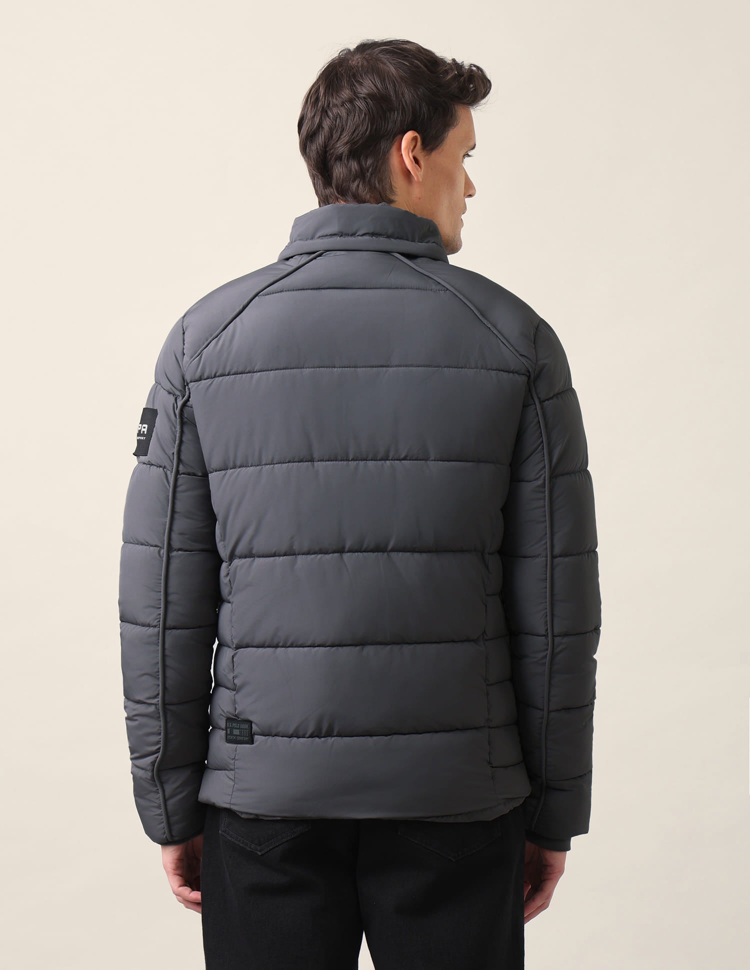 Regular Fit Solid Padded Jacket Dark Grey - U.S. Polo Assn. India | Large