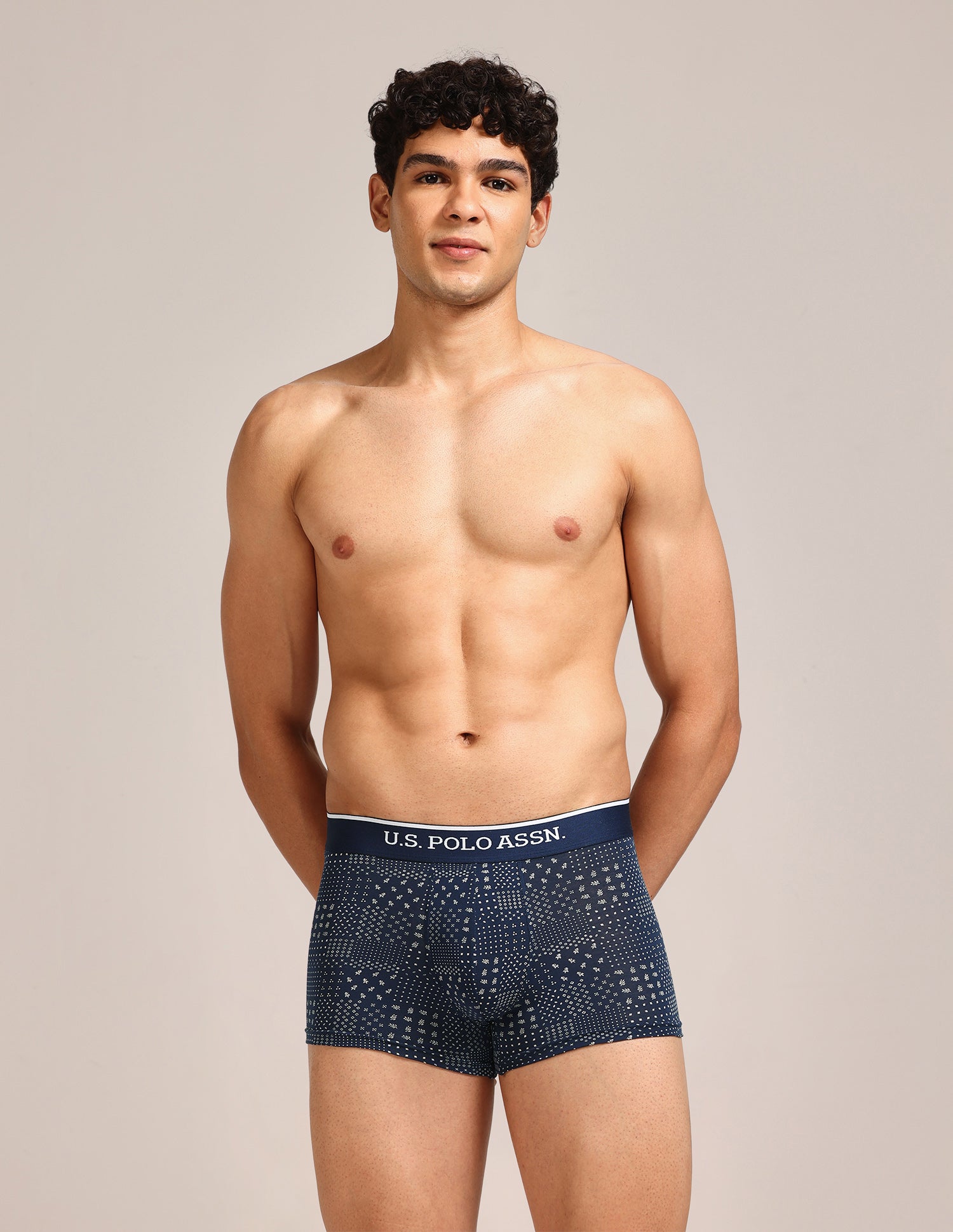 Mid Rise Printed OET24 Trunks - Pack Of 3 Blue, Navy, Light Blue - U.S. Polo Assn. India | Large