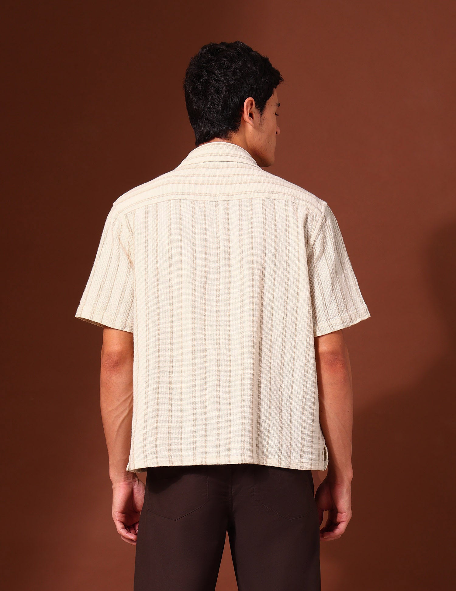 Vertical Striped Pure Cotton Shirt Beige - U.S. Polo Assn. India | Large