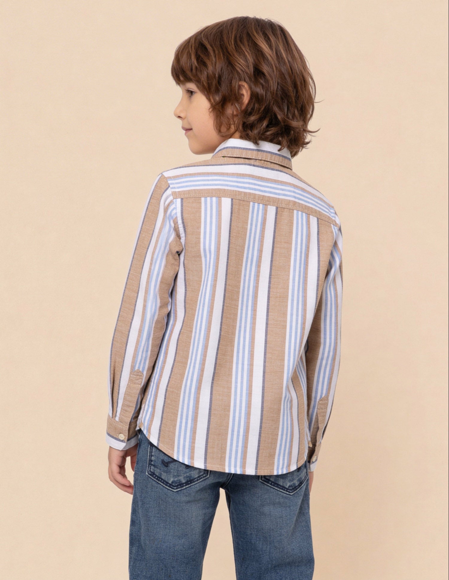 Vertical Striped Dobby Shirt Light Brown - U.S. Polo Assn. India | Large