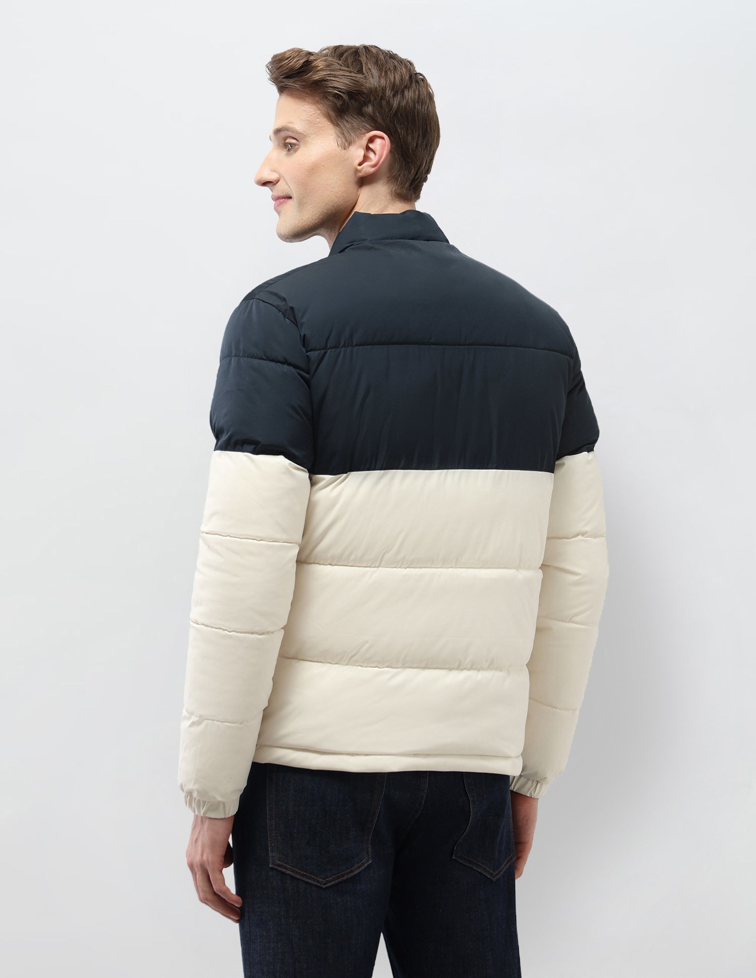 Colour Blocked Regular Fit Puffer Jacket Ivory - U.S. Polo Assn. India | Large