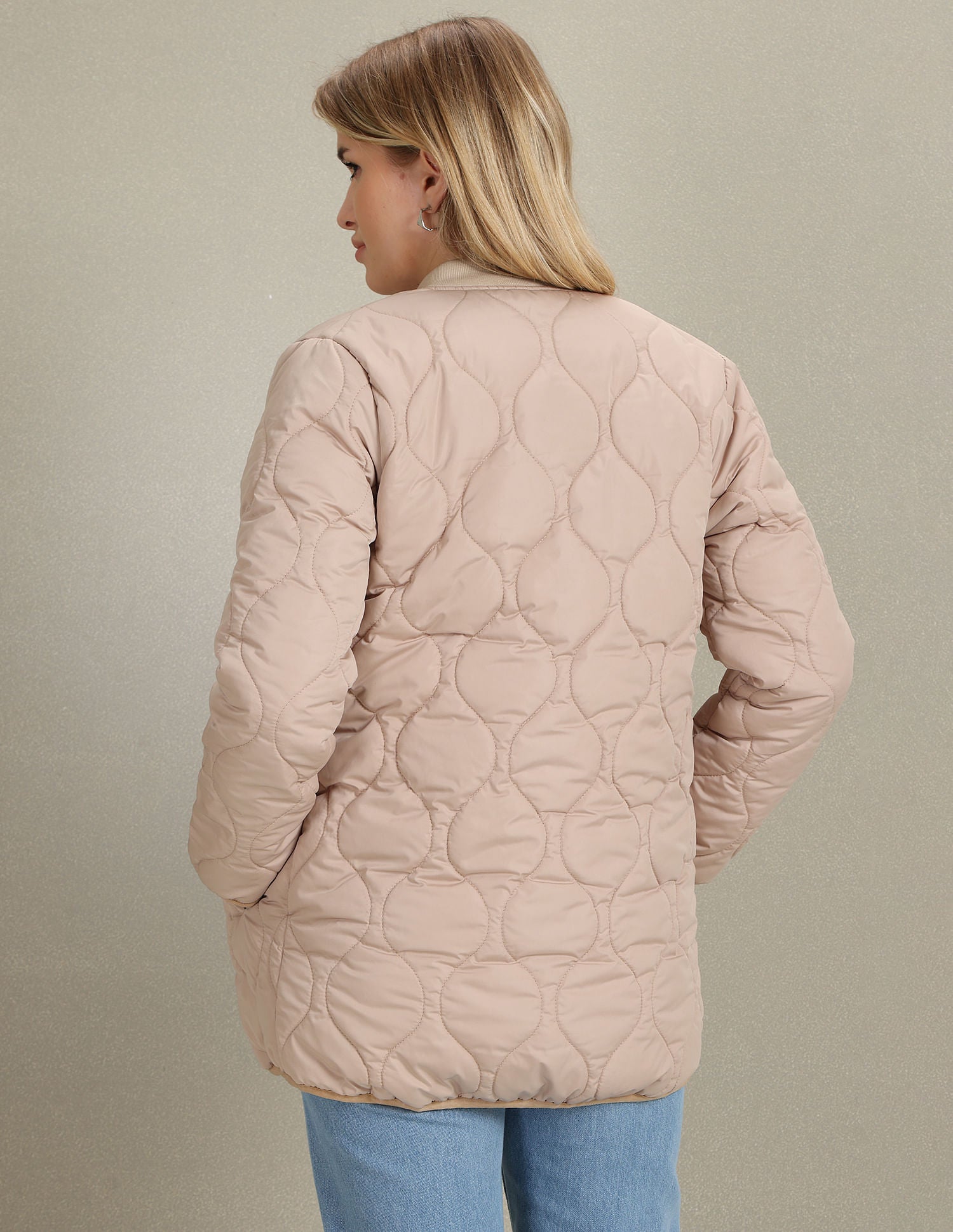 Stand Collar Longline Quilted Jacket Beige - U.S. POLO ASSN. | Large