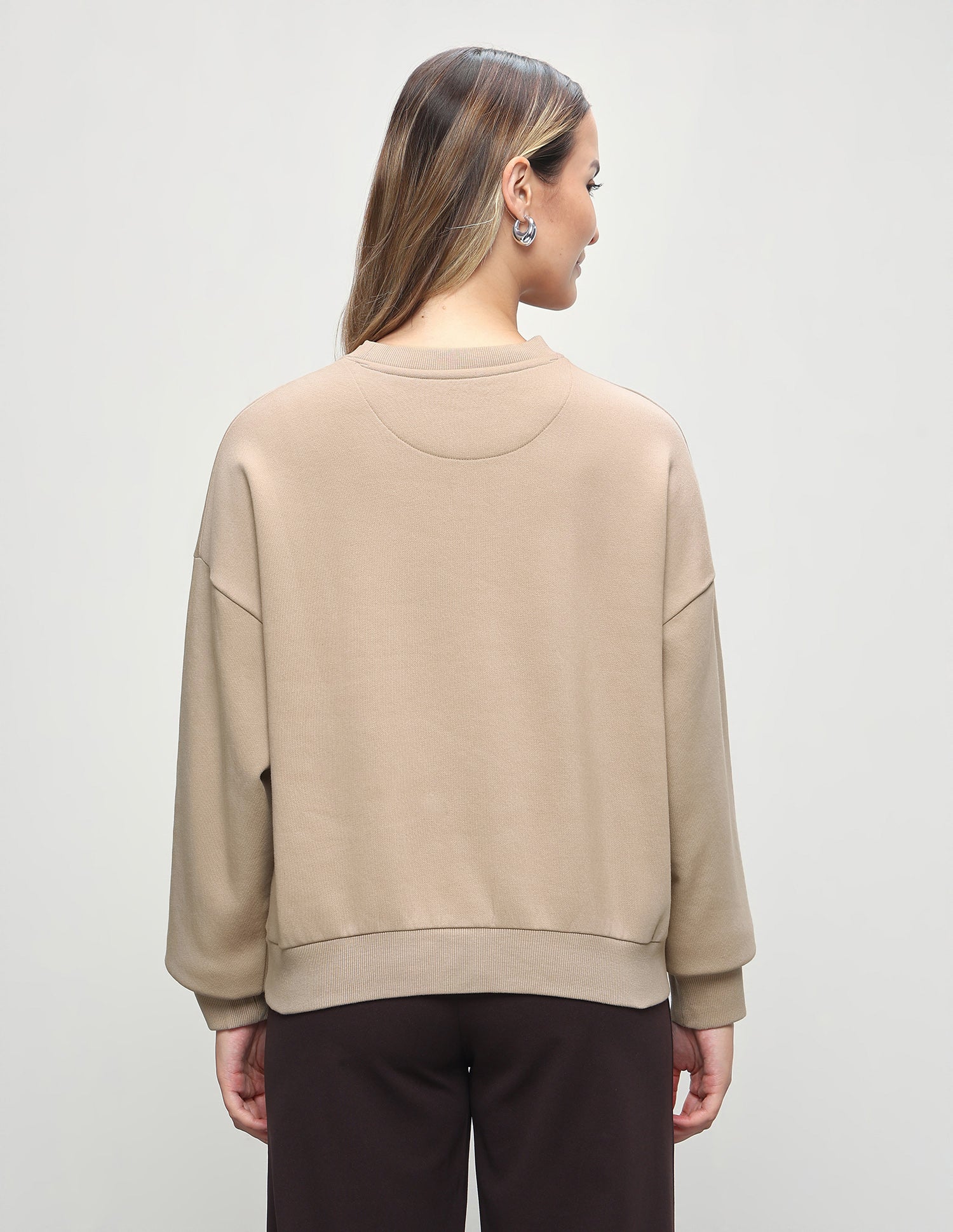 Brand Floral Embellished Oversized Fit Sweatshirt Beige - U.S. Polo Assn. India | Large