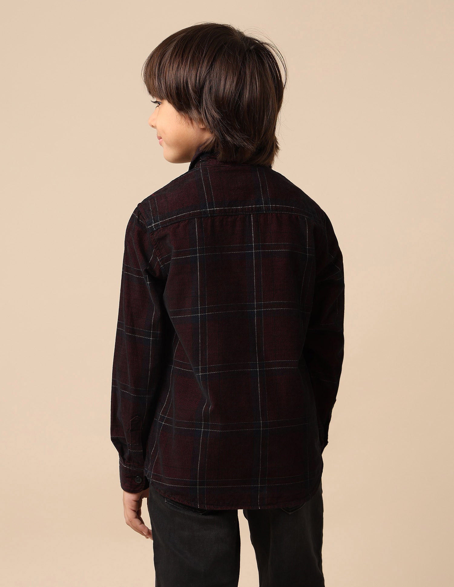 Boys Grid Tattersall Checked Corduroy Shirt Dark Maroon - U.S. POLO ASSN. | Large