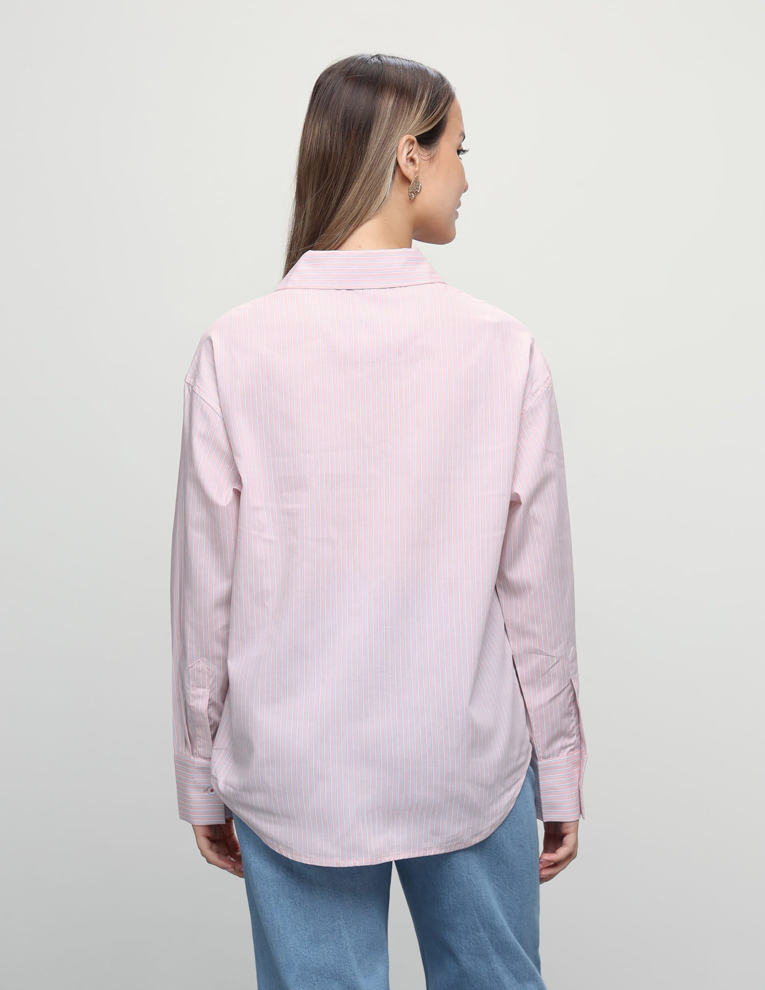 Vertical Striped Boyfriend Fit Shirt Pink - U.S. Polo Assn. India | Large