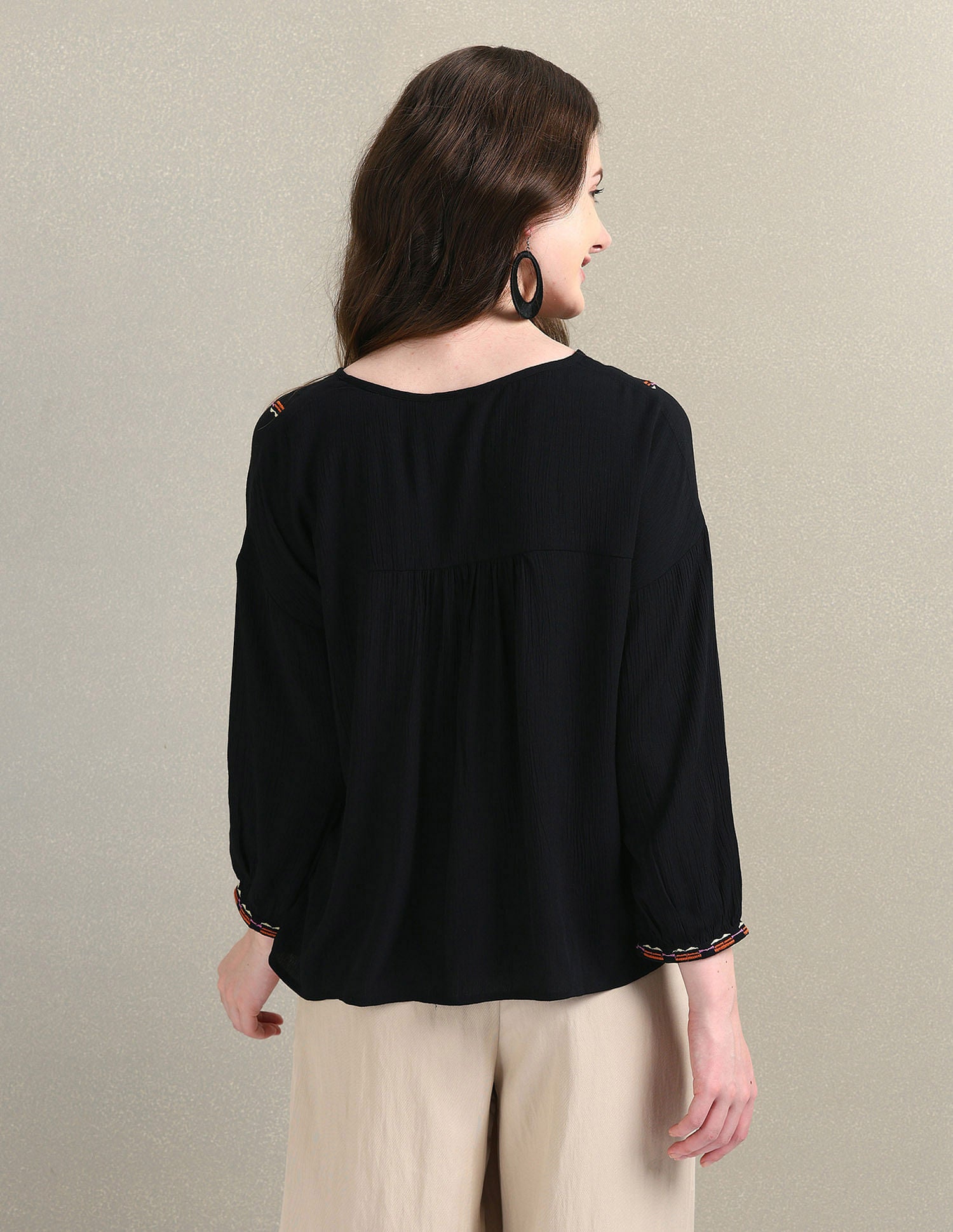 Crinkle Viscose Relaxed Top Black - U.S. POLO ASSN. | Large