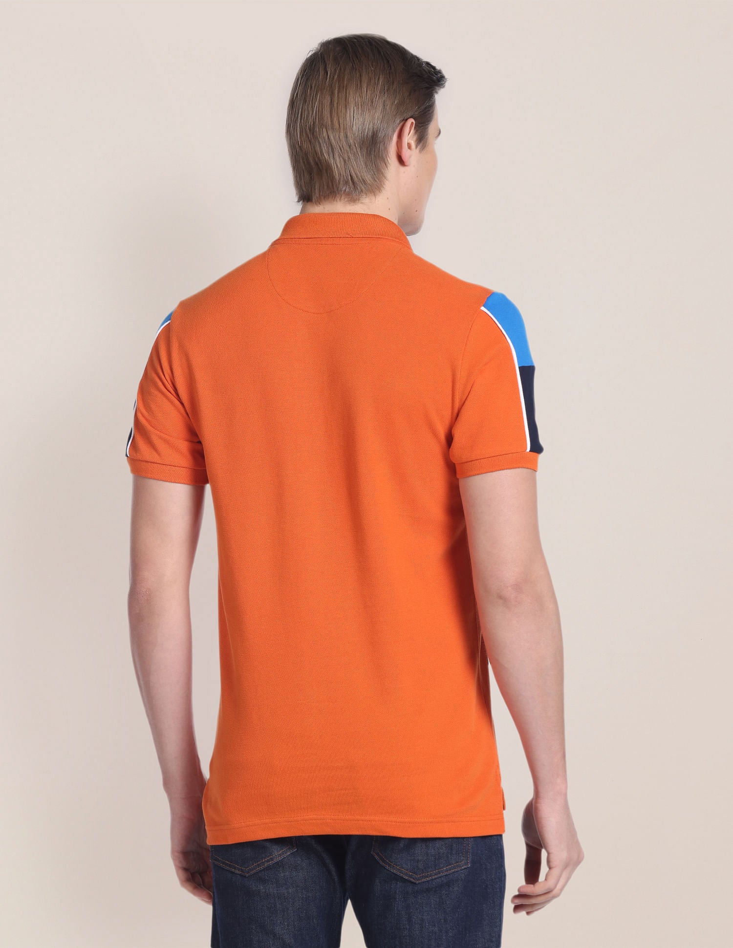 Panelled Sleeve Solid Polo Shirt Orange - U.S. POLO ASSN. | Large