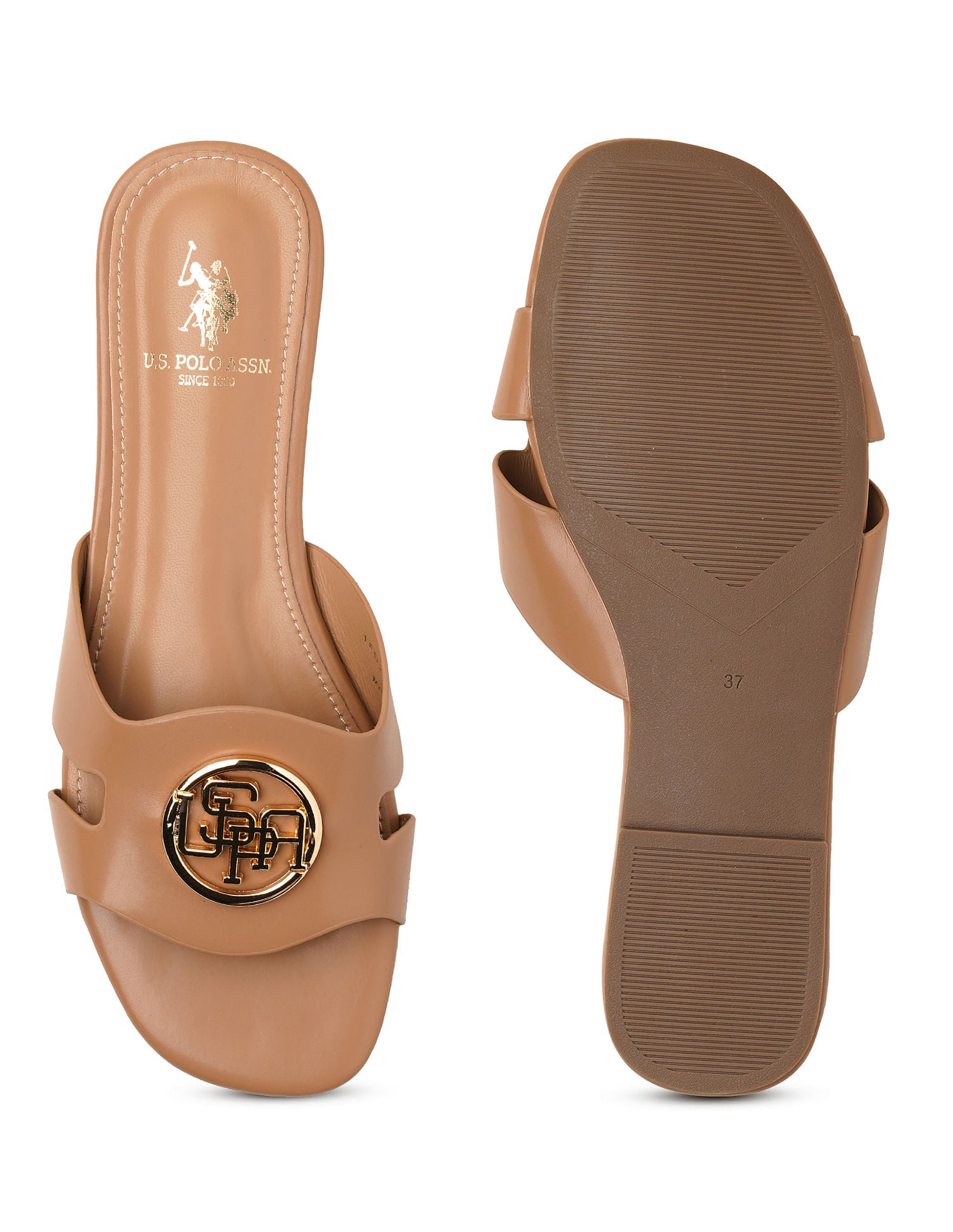 Logo Accent Vamp Strap Perla Sandals Nude - U.S. Polo Assn. India | Large