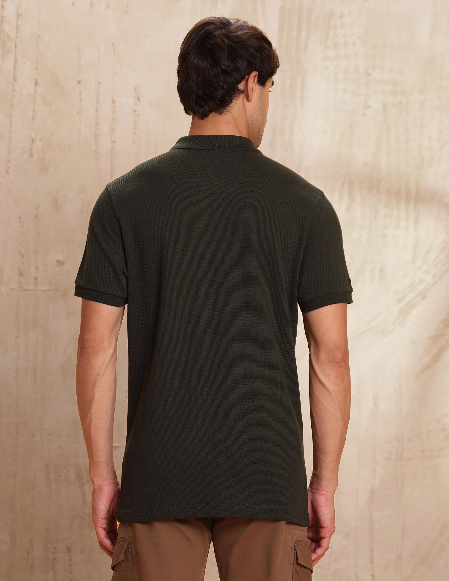 Textured Pure Cotton Polo Shirt Olive - U.S. POLO ASSN. | Large