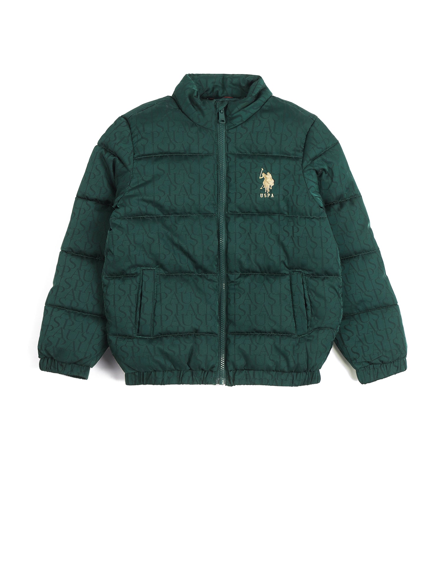 Boys Typographic Printed Mock Collar Jacket Green - U.S. POLO ASSN. | Large