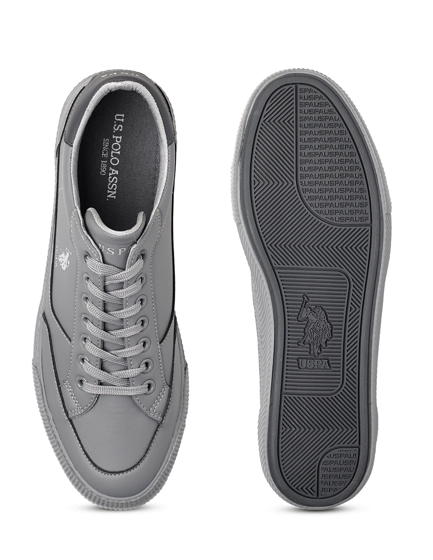 Men Round Toe Lace Up Olivier Sneakers Grey - U.S. Polo Assn. India | Large