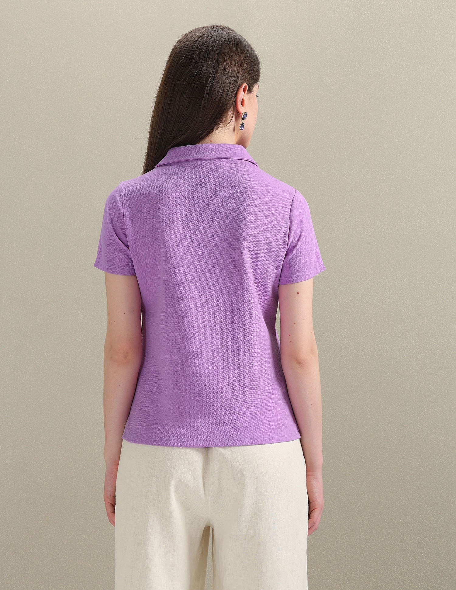Open Placket Textured Polo Shirt Lavender - U.S. Polo Assn. India | Large