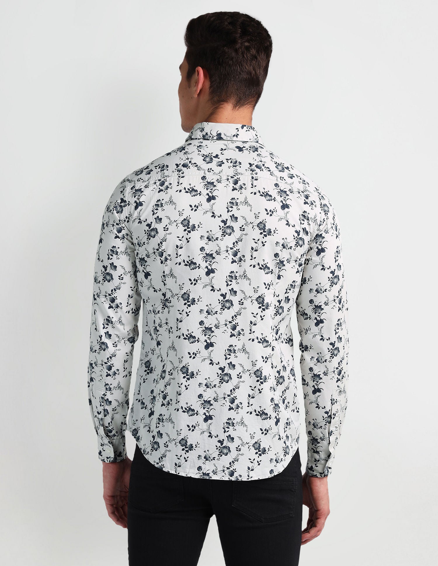 Floral Print Twill Shirt White and Navy - U.S. Polo Assn. India | Large
