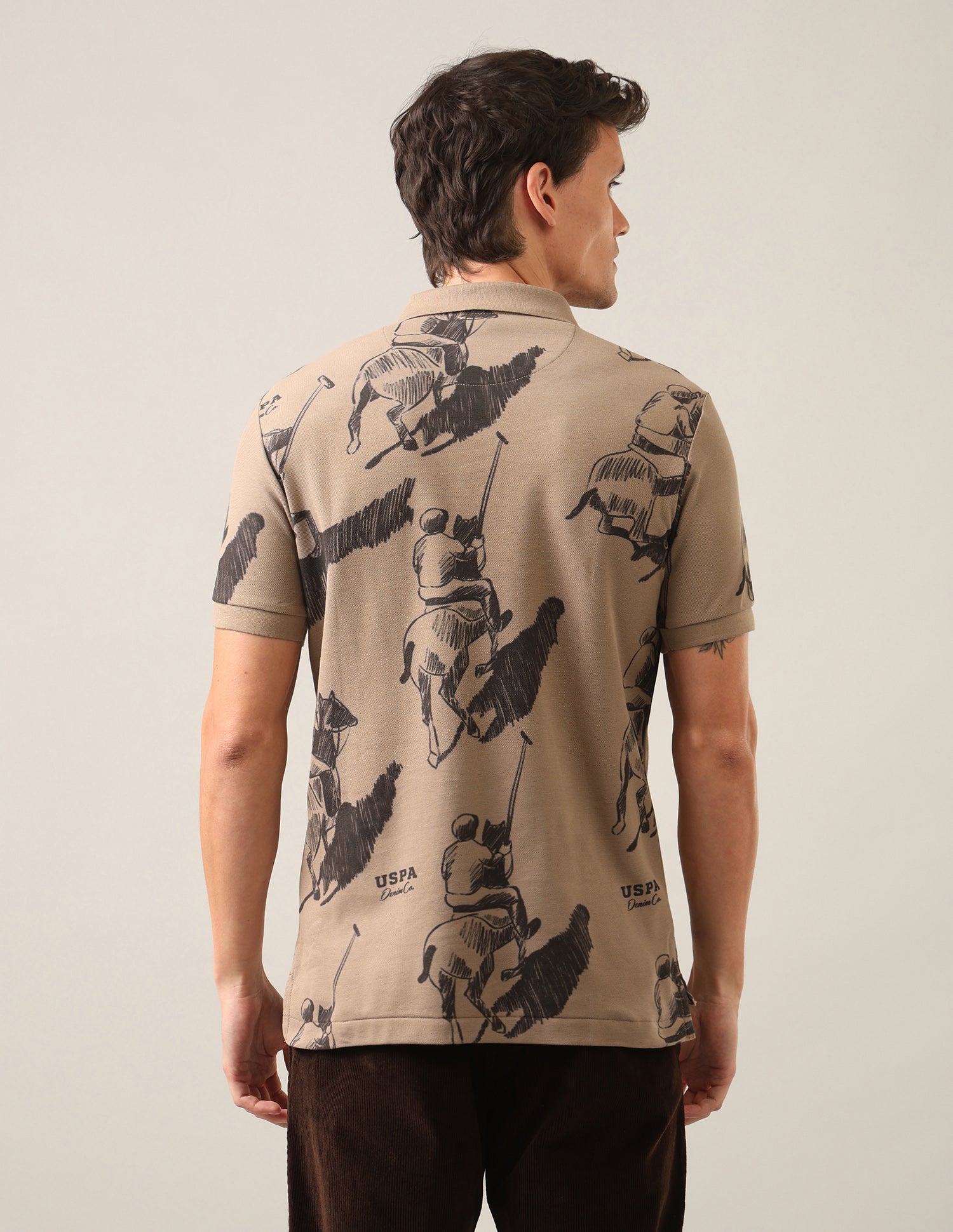 Graphic Brand Printed Slim Fit Polo Shirt Brown - U.S. Polo Assn. India | Large